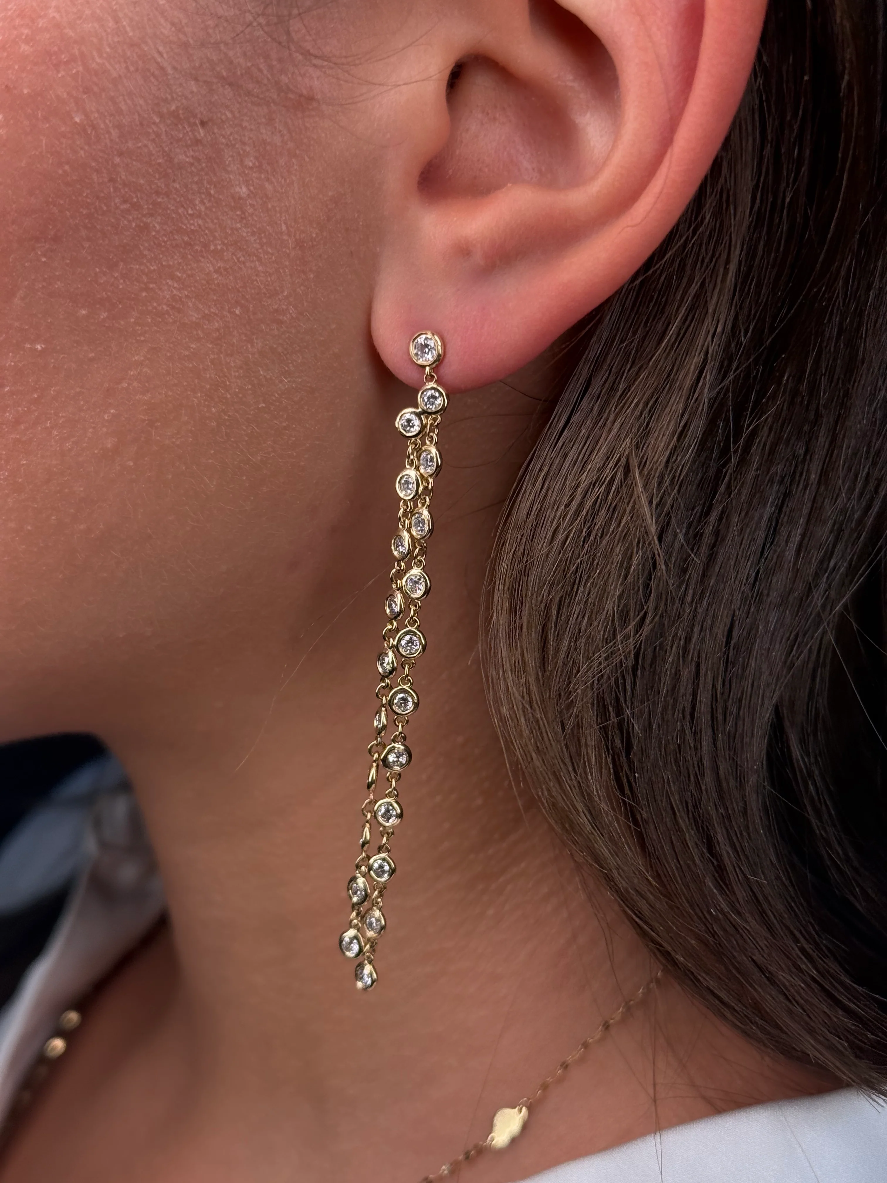 Ladies Lab Grown Bezel Set Dangling Earring - Image 2