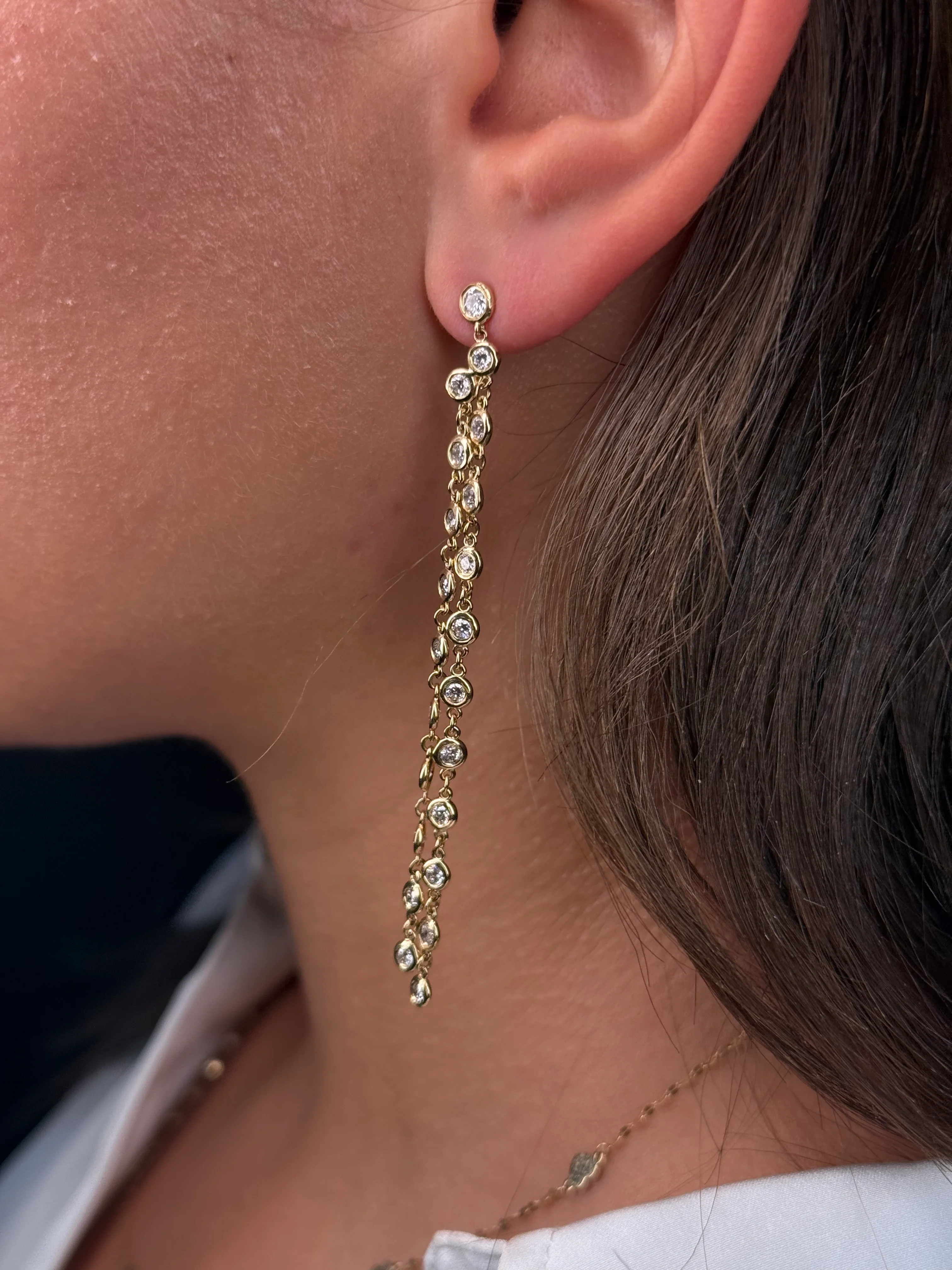 Ladies Lab Grown Bezel Set Dangling Earring - Image 3