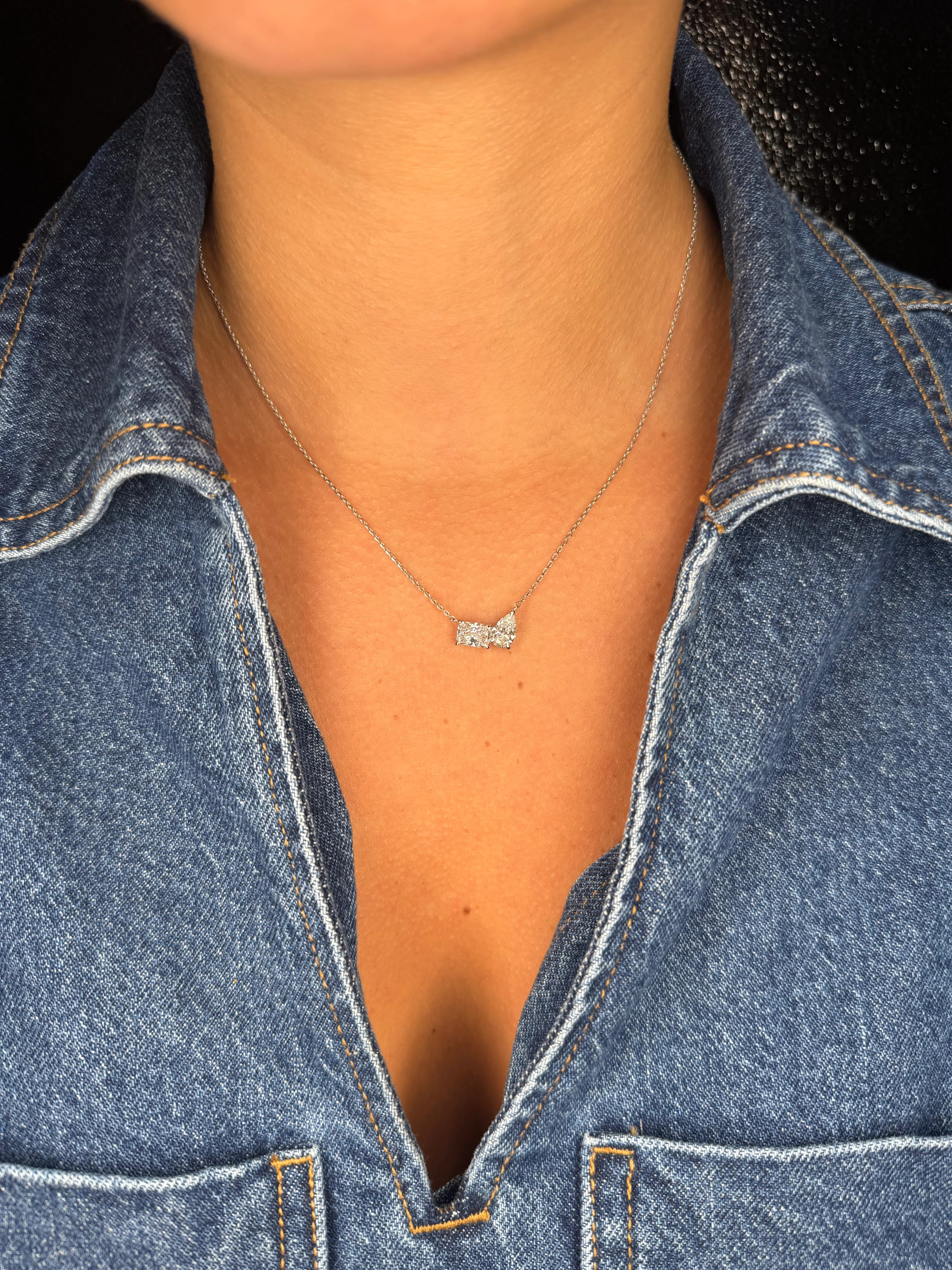 Ladies Lab Grown Radiant and Pear Diamond Necklace - Image 2