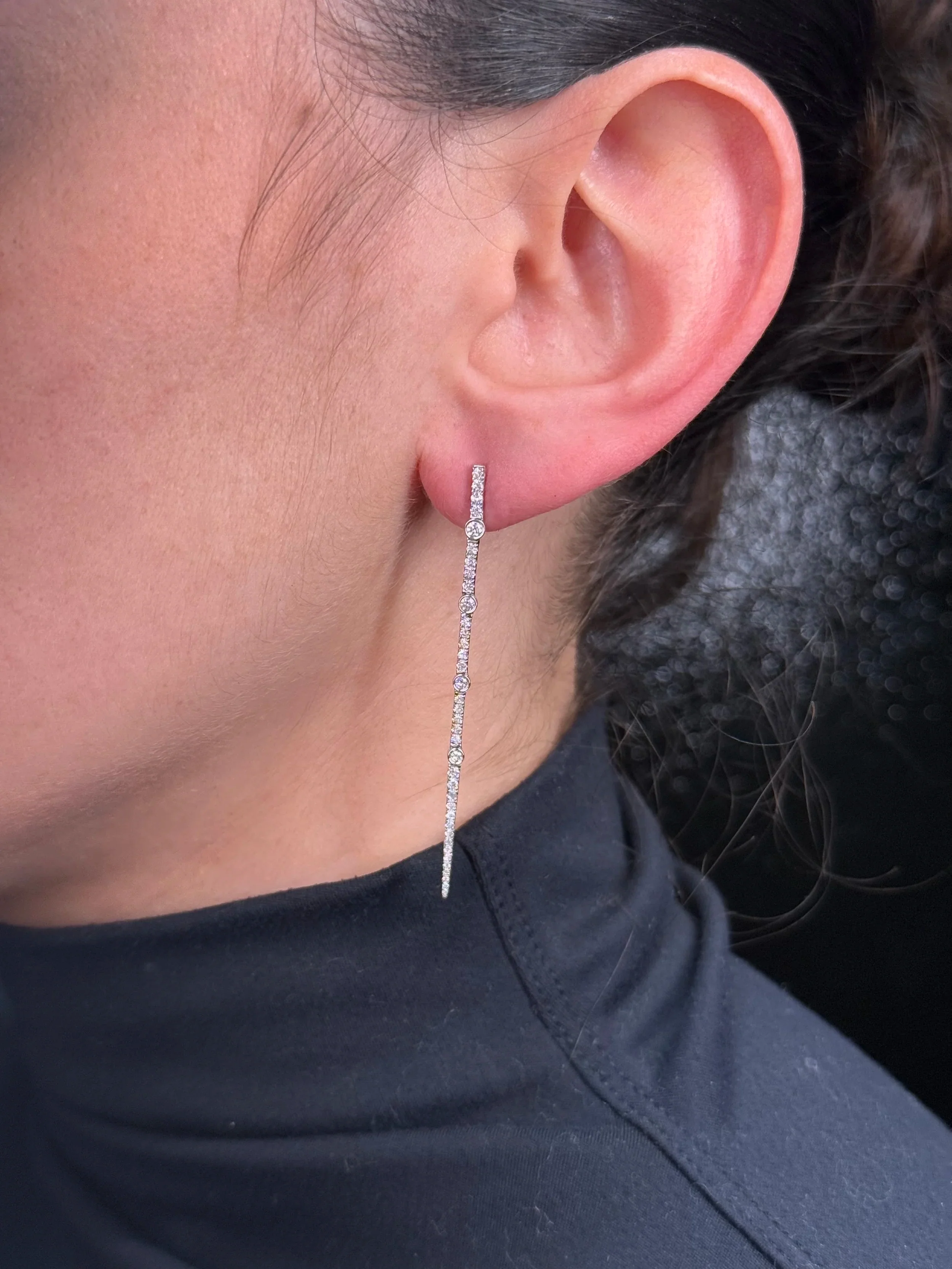 Ladies Alternating Ascending Bezel Set Diamond and Diamond Cluster Earrings - Image 2
