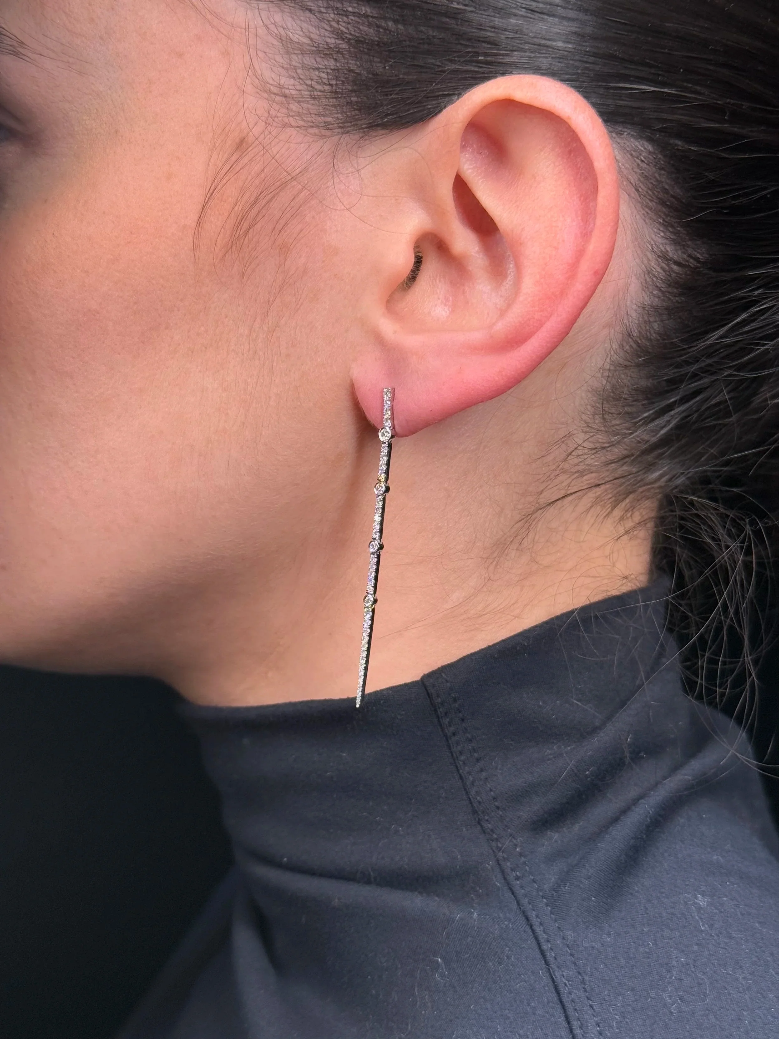 Ladies Alternating Ascending Bezel Set Diamond and Diamond Cluster Earrings - Image 3