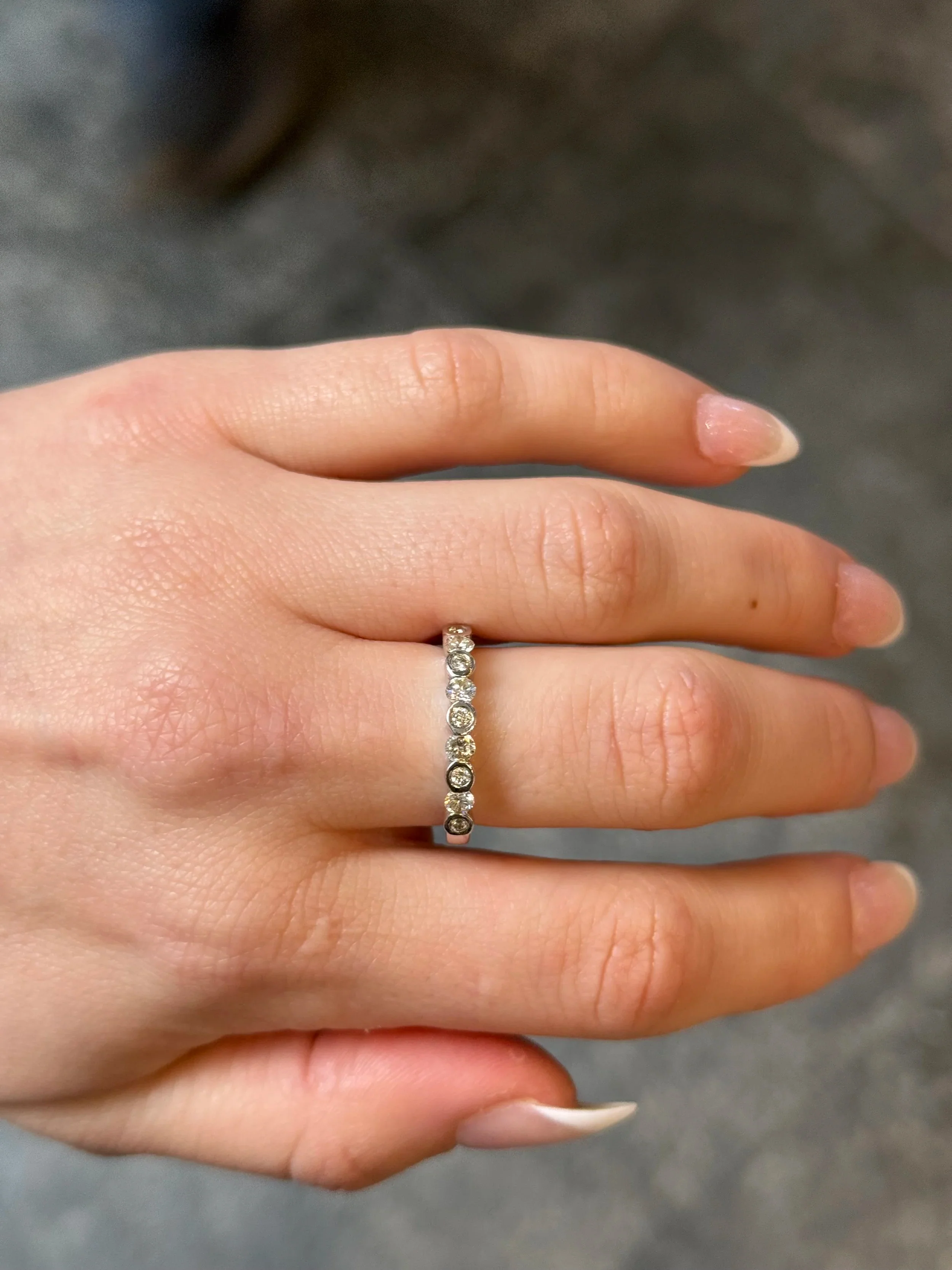 Ladies Alternating Bezel and Diamond Wedding Band - Image 2