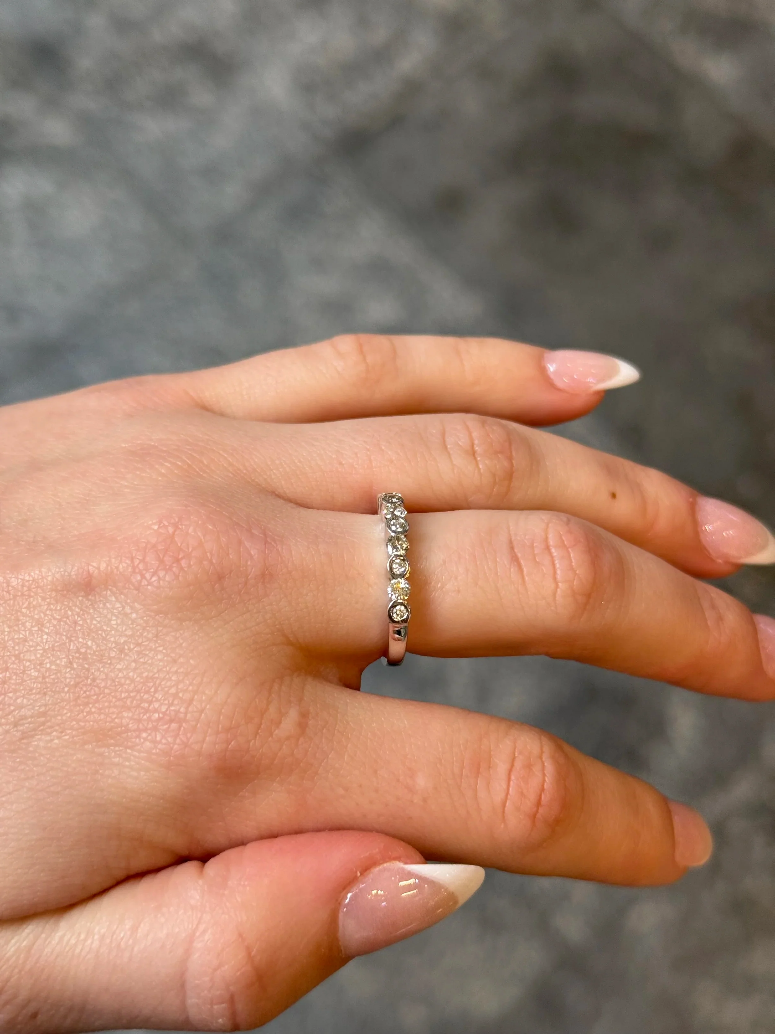 Ladies Alternating Bezel and Diamond Wedding Band - Image 3
