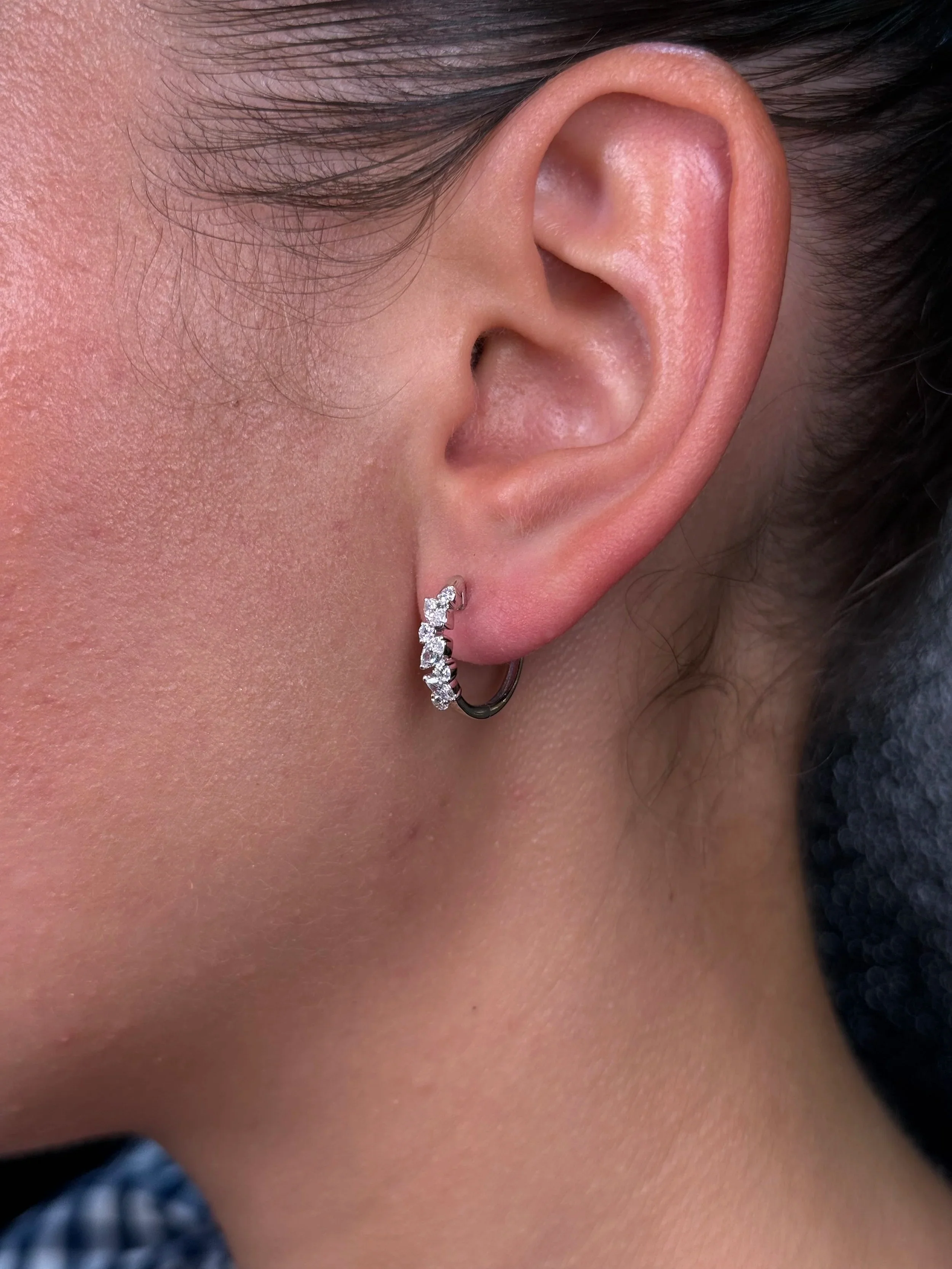 Ladies Alternating Marquise and Round Diamond Huggie - Image 3
