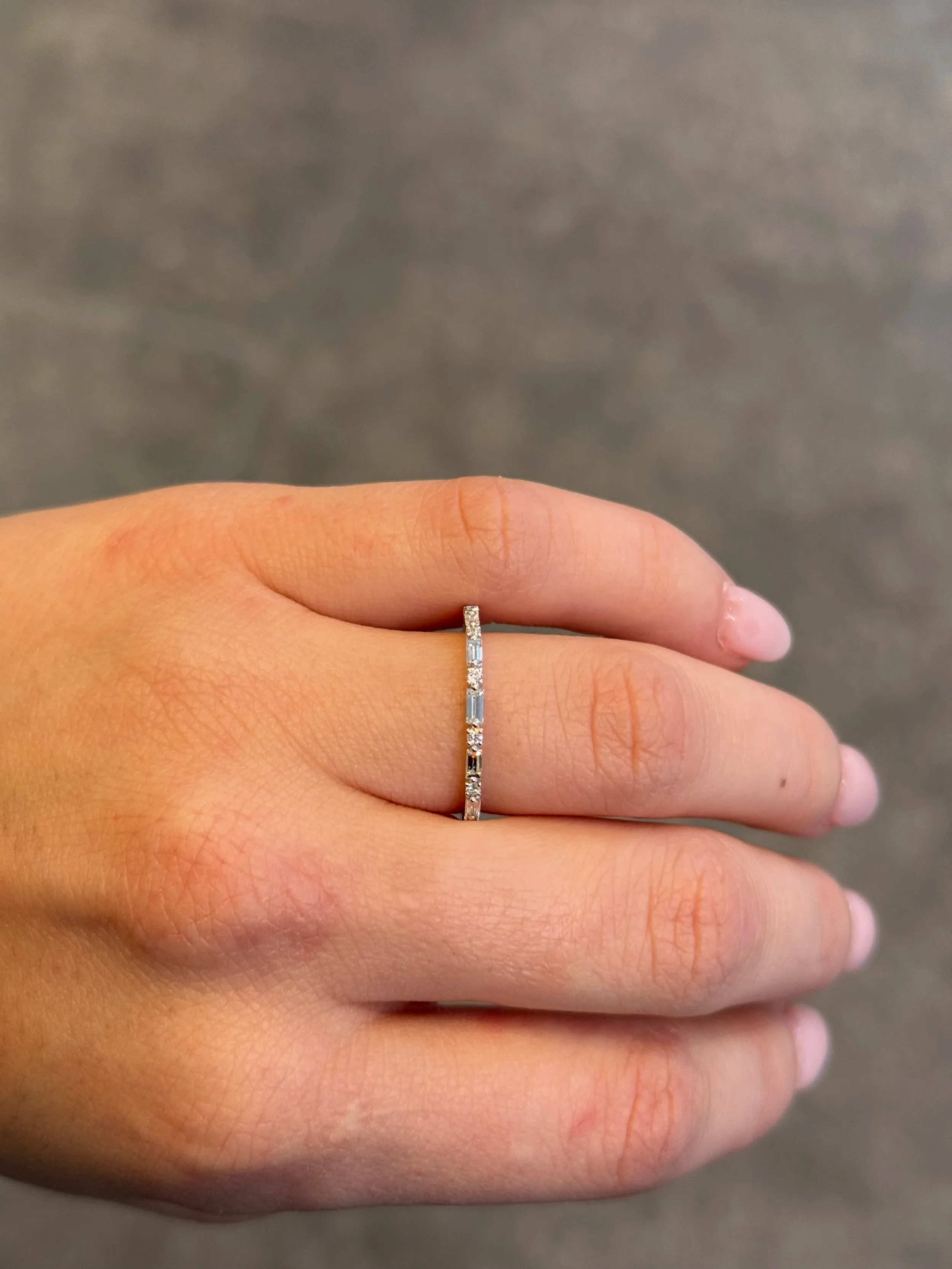 Ladies Alternating Round and Baguette Diamond Wedding Band - Image 2