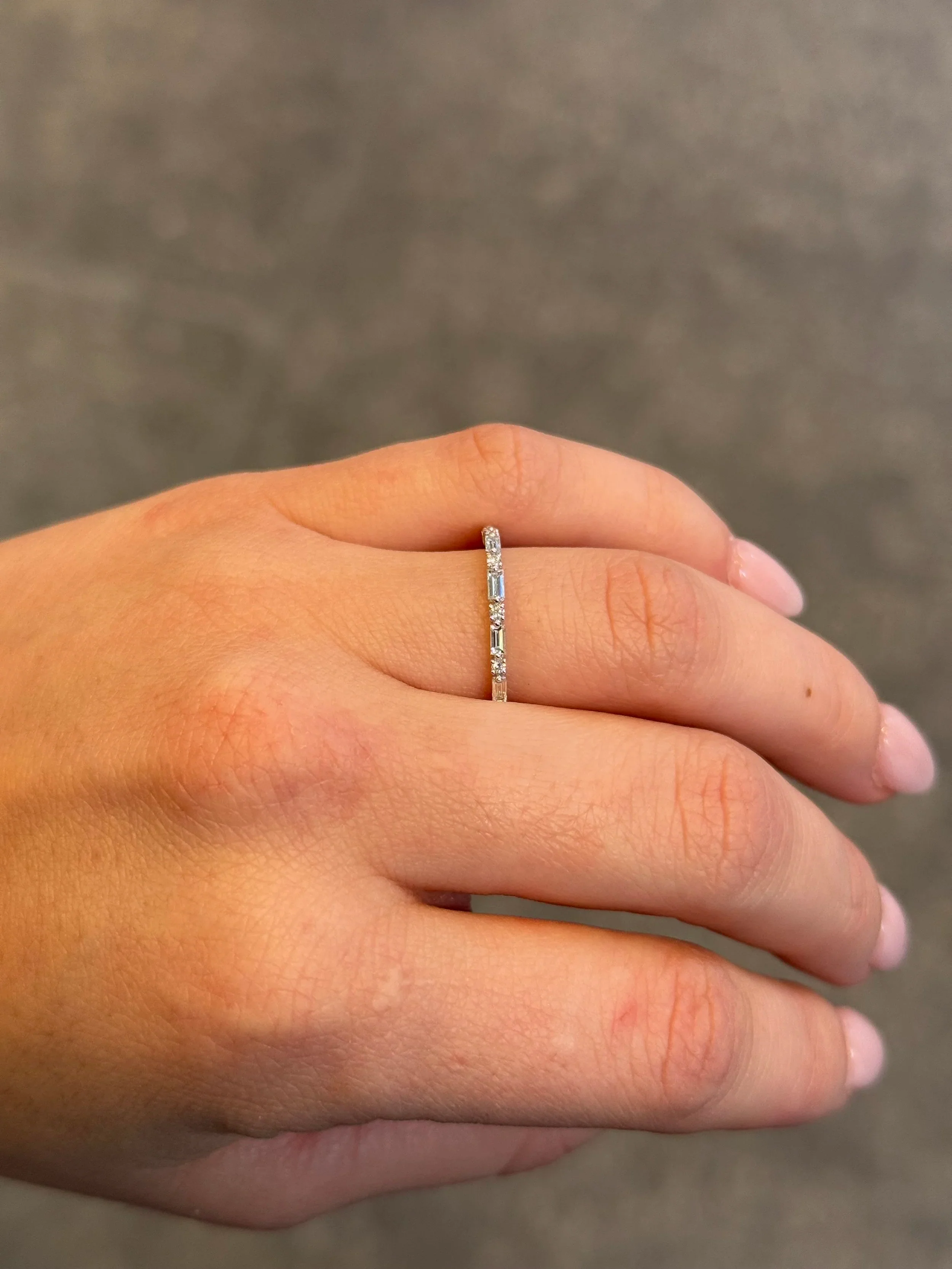 Ladies Alternating Round and Baguette Diamond Wedding Band - Image 3