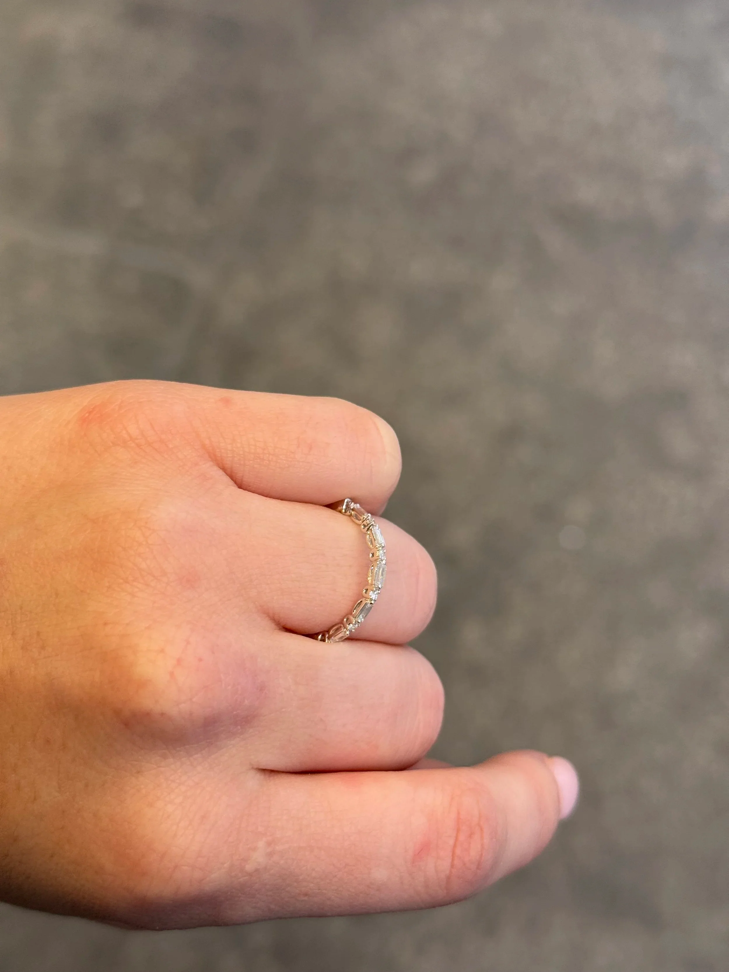 Ladies Alternating Round and Baguette Diamond Wedding Band - Image 4