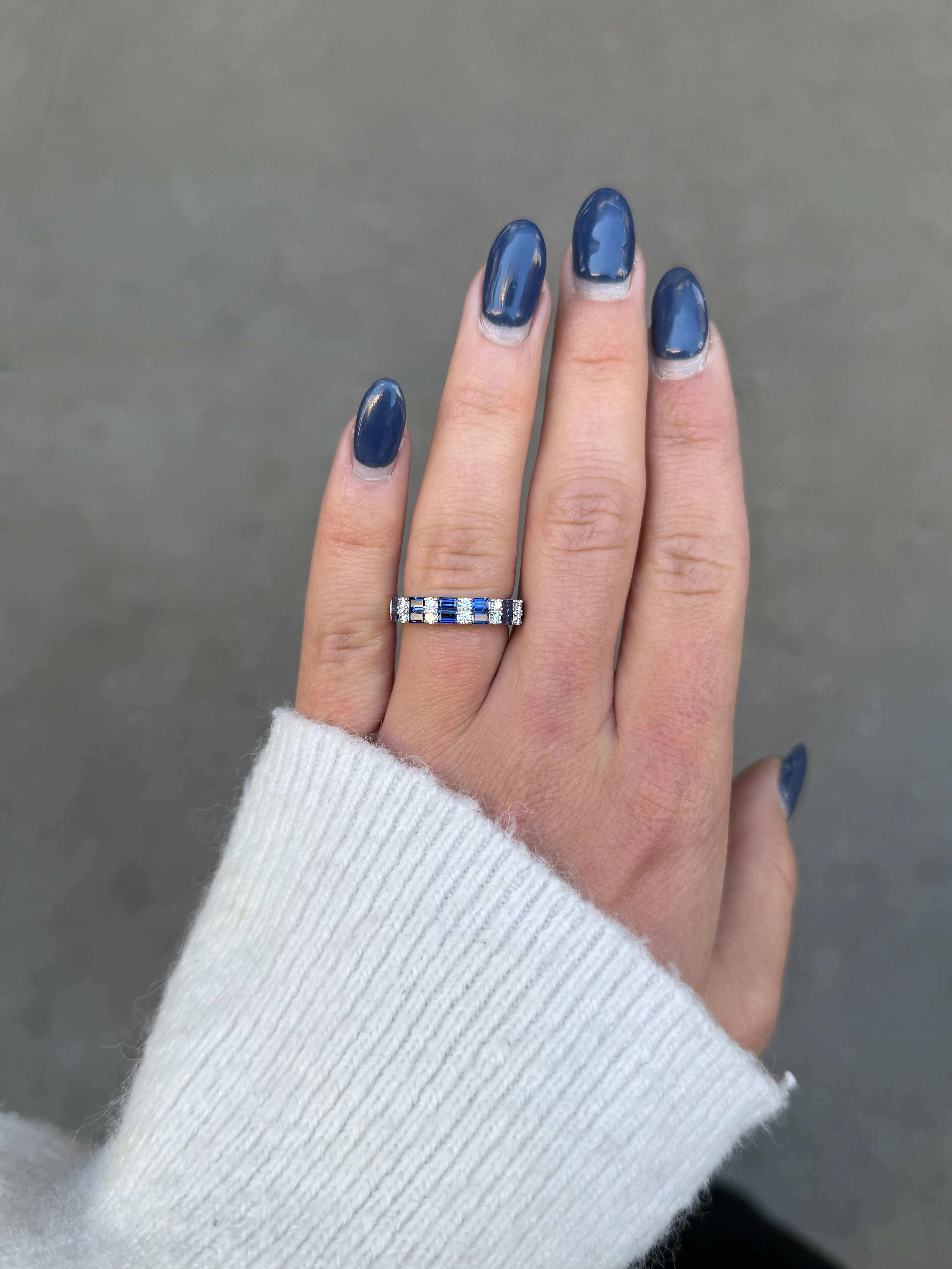 Ladies Alternating Sapphire Baguette and Round Diamond Ring - Image 2