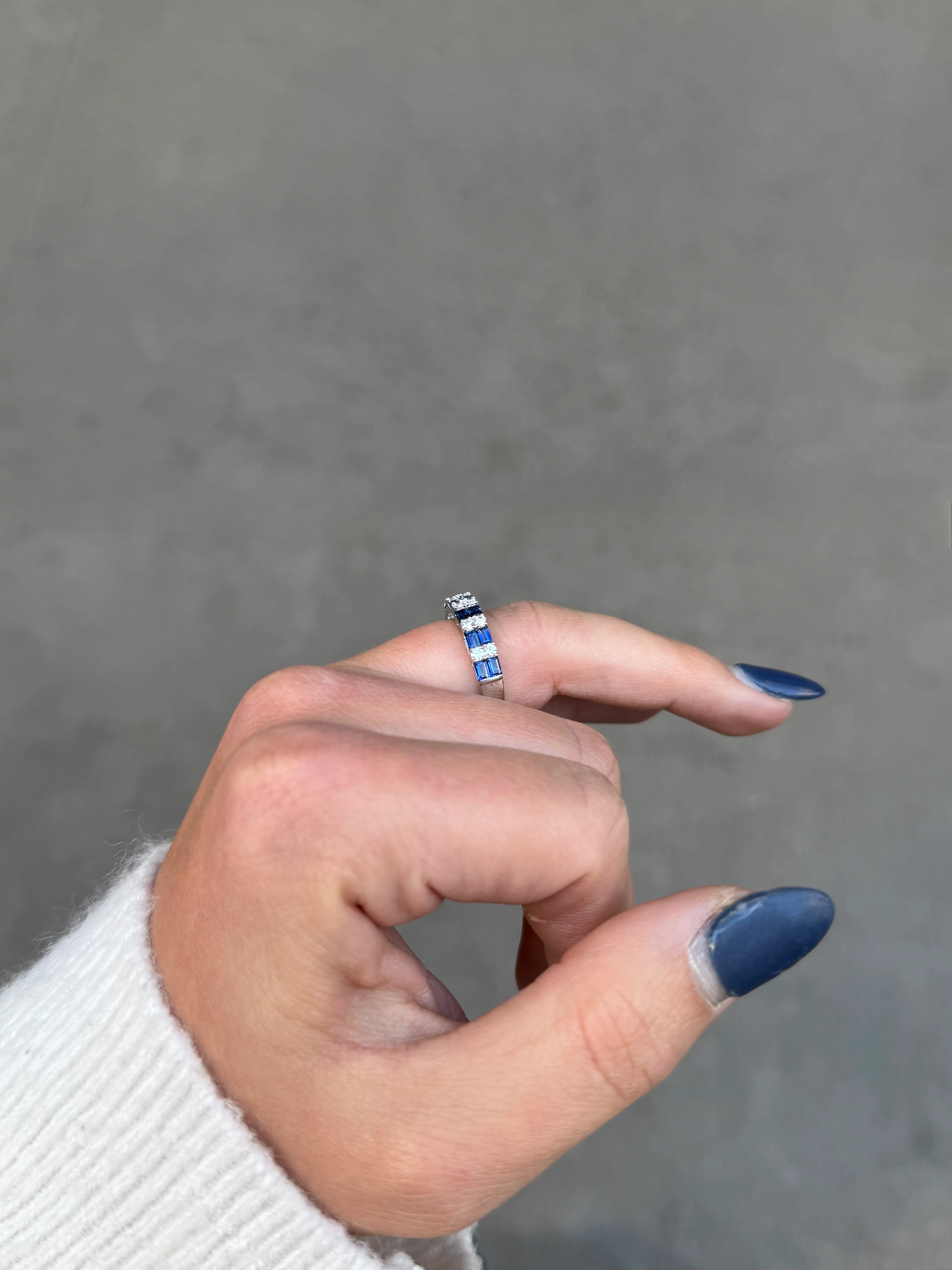 Ladies Alternating Sapphire Baguette and Round Diamond Ring - Image 3