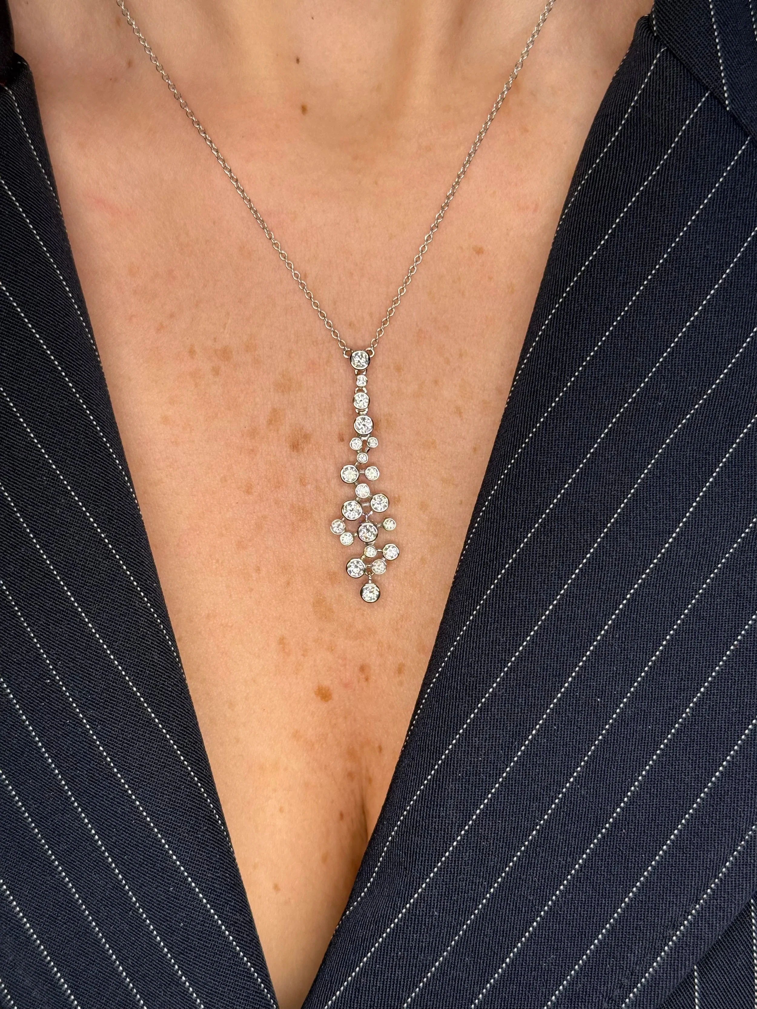 Ladies Alternating Size Round Diamond Bezel Pendant - Image 2