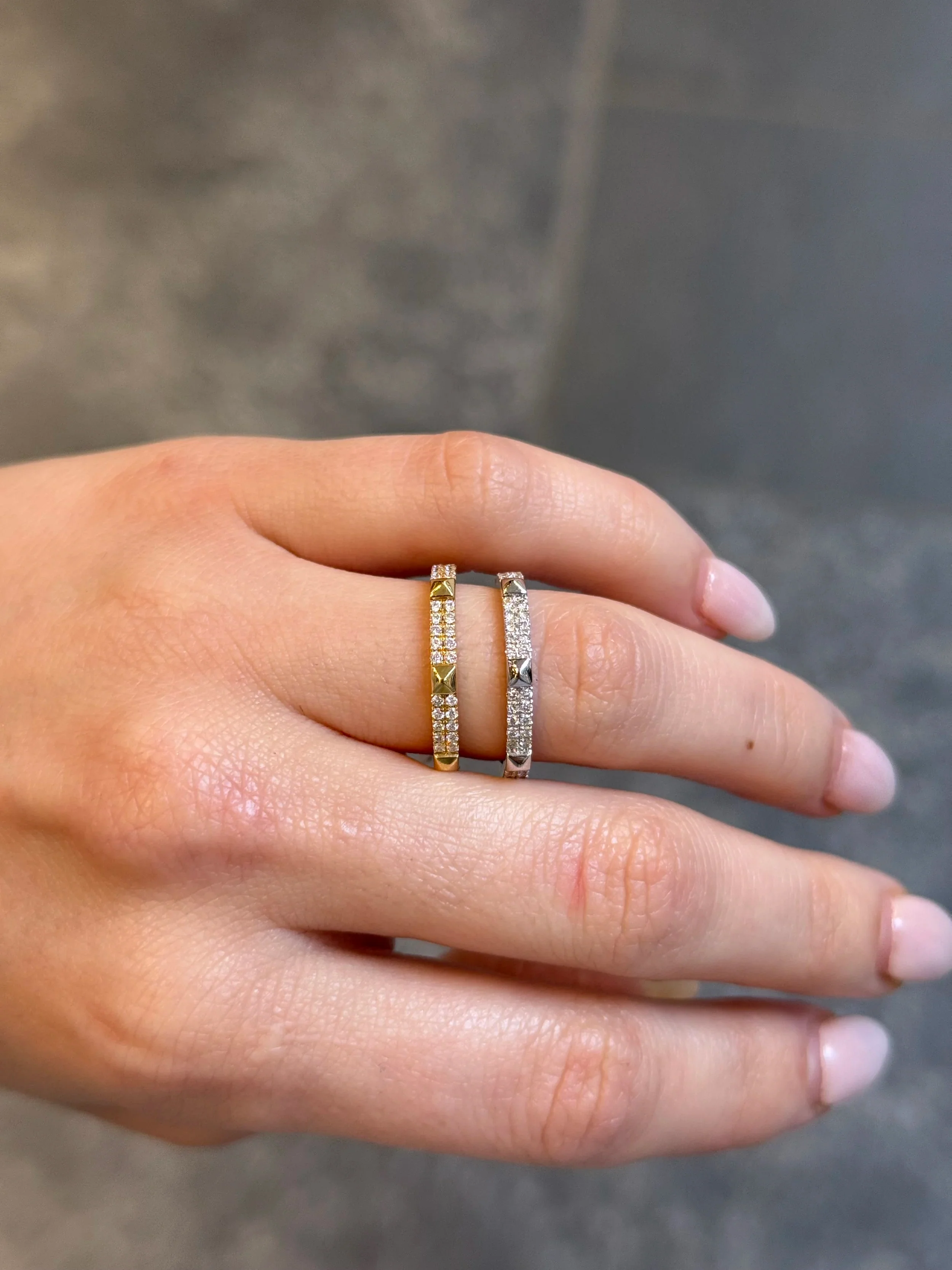 Ladies Alternating Two Row Diamond and Gold Wedding Band - Image 2