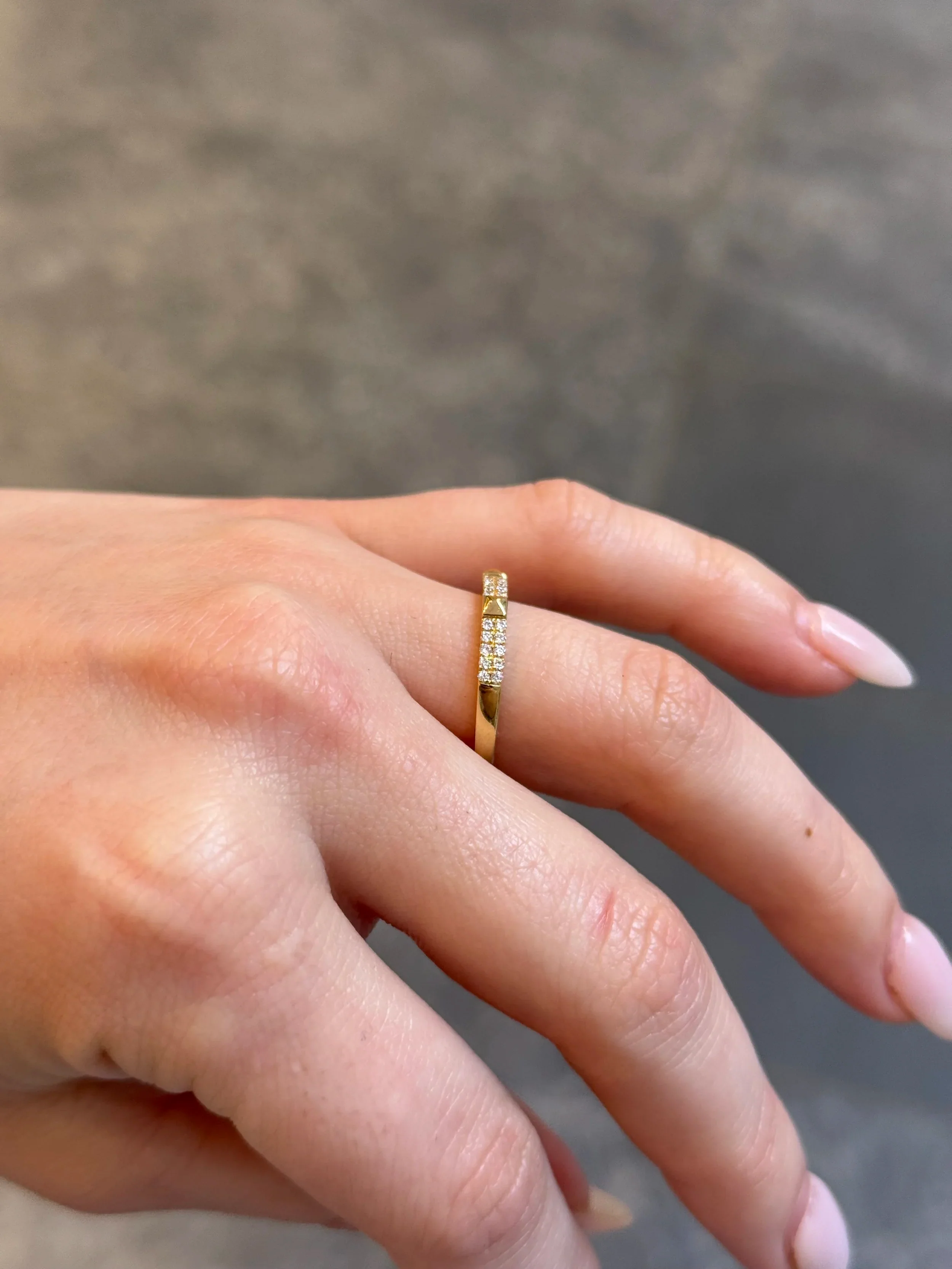 Ladies Alternating Two Row Diamond and Gold Wedding Band - Image 4