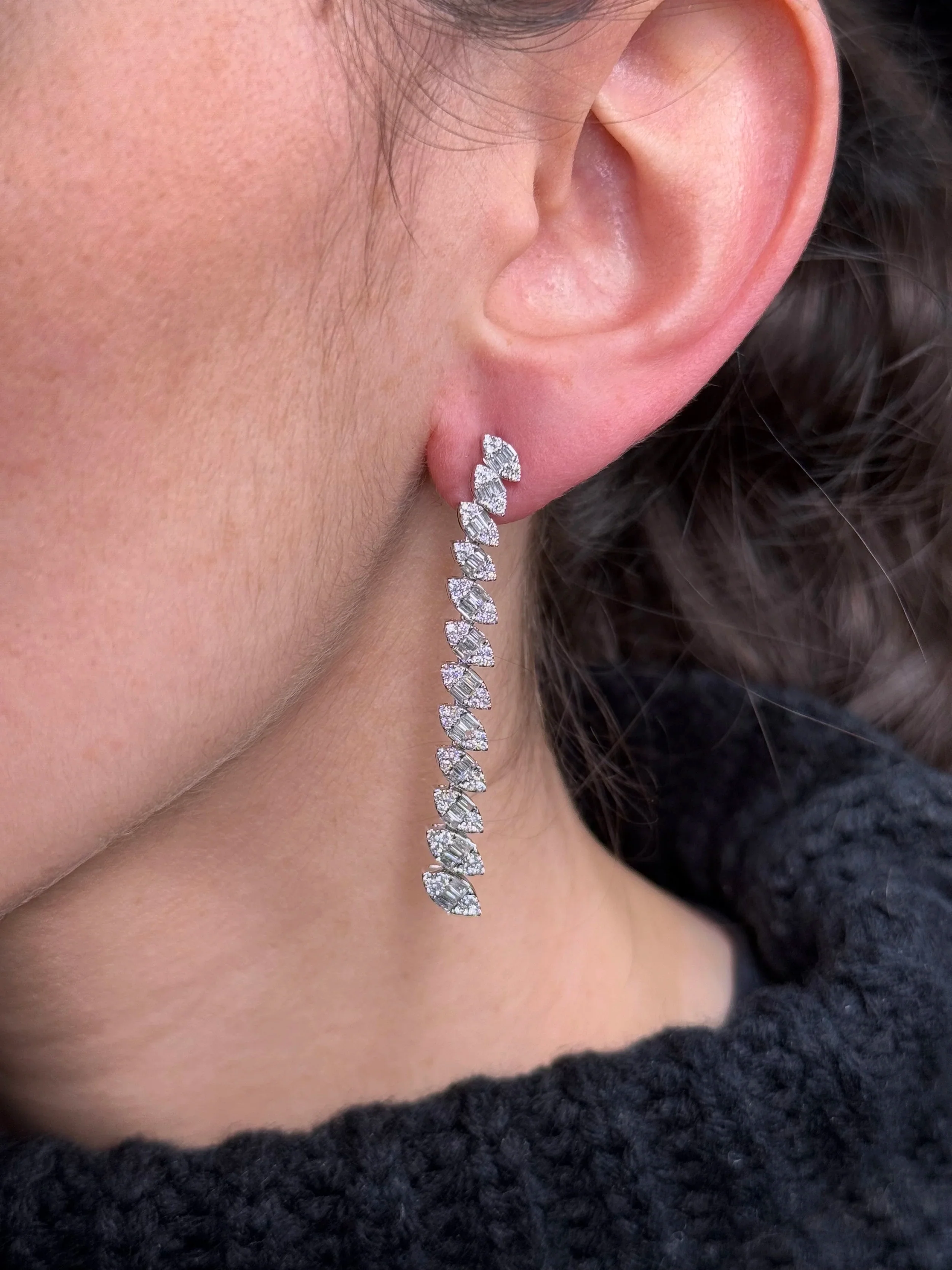 Ladies Ascending Marquise Cluster Diamond Earrings - Image 2