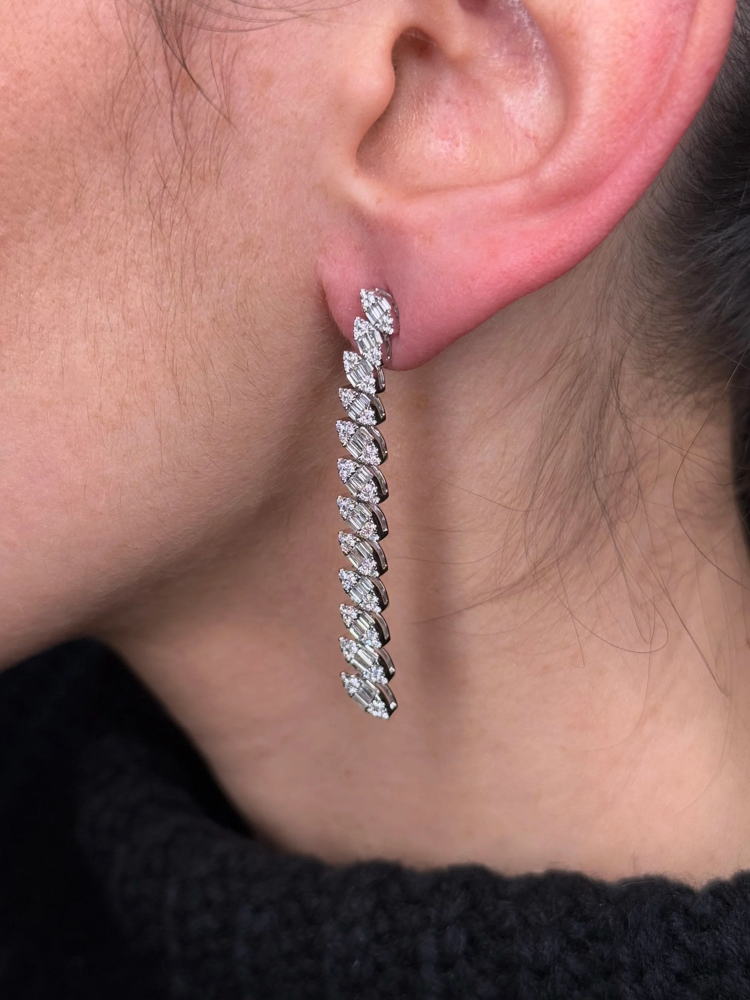Ladies Ascending Marquise Cluster Diamond Earrings - Image 3