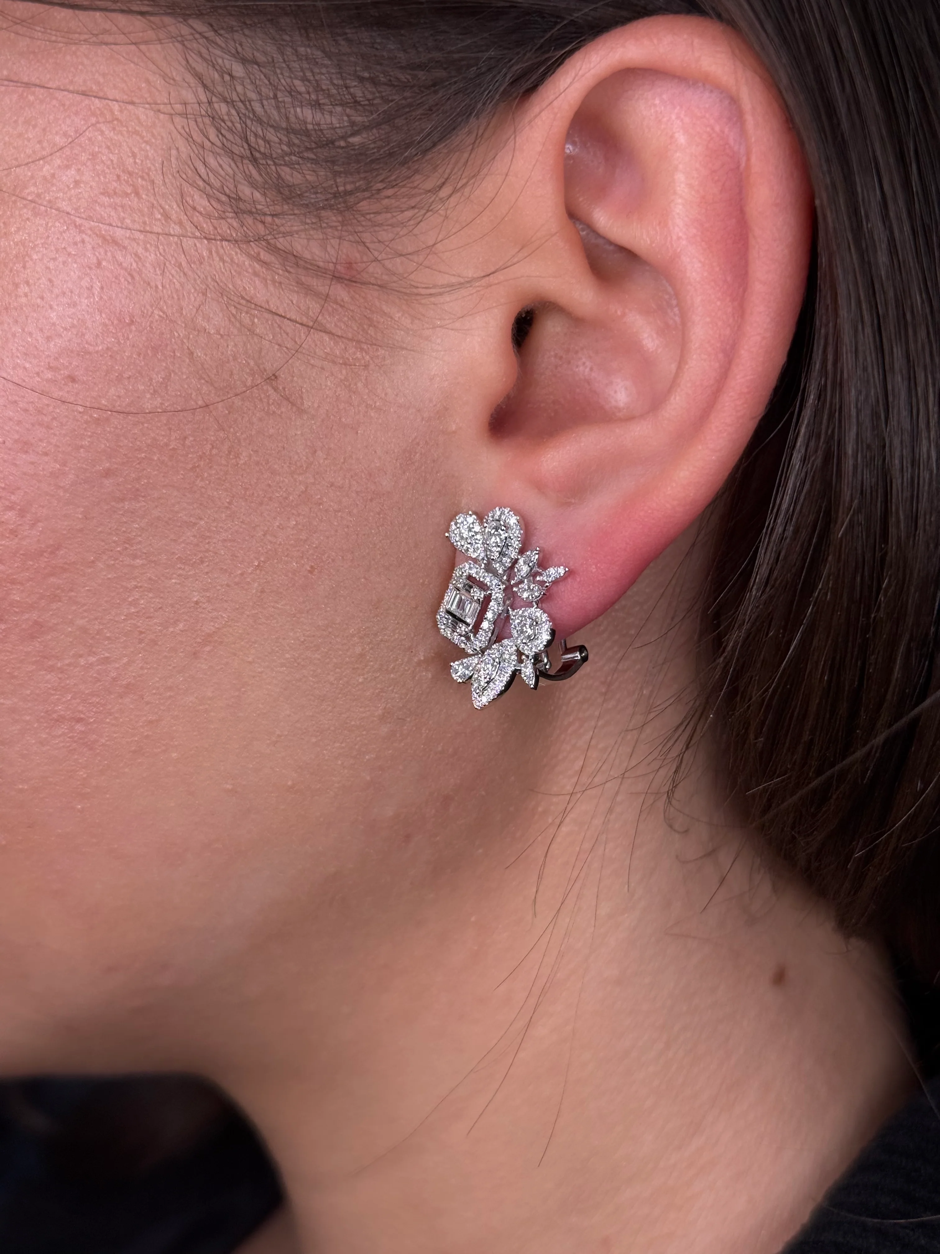 Ladies Baguette and Round Diamond Cluster Earring - Image 3