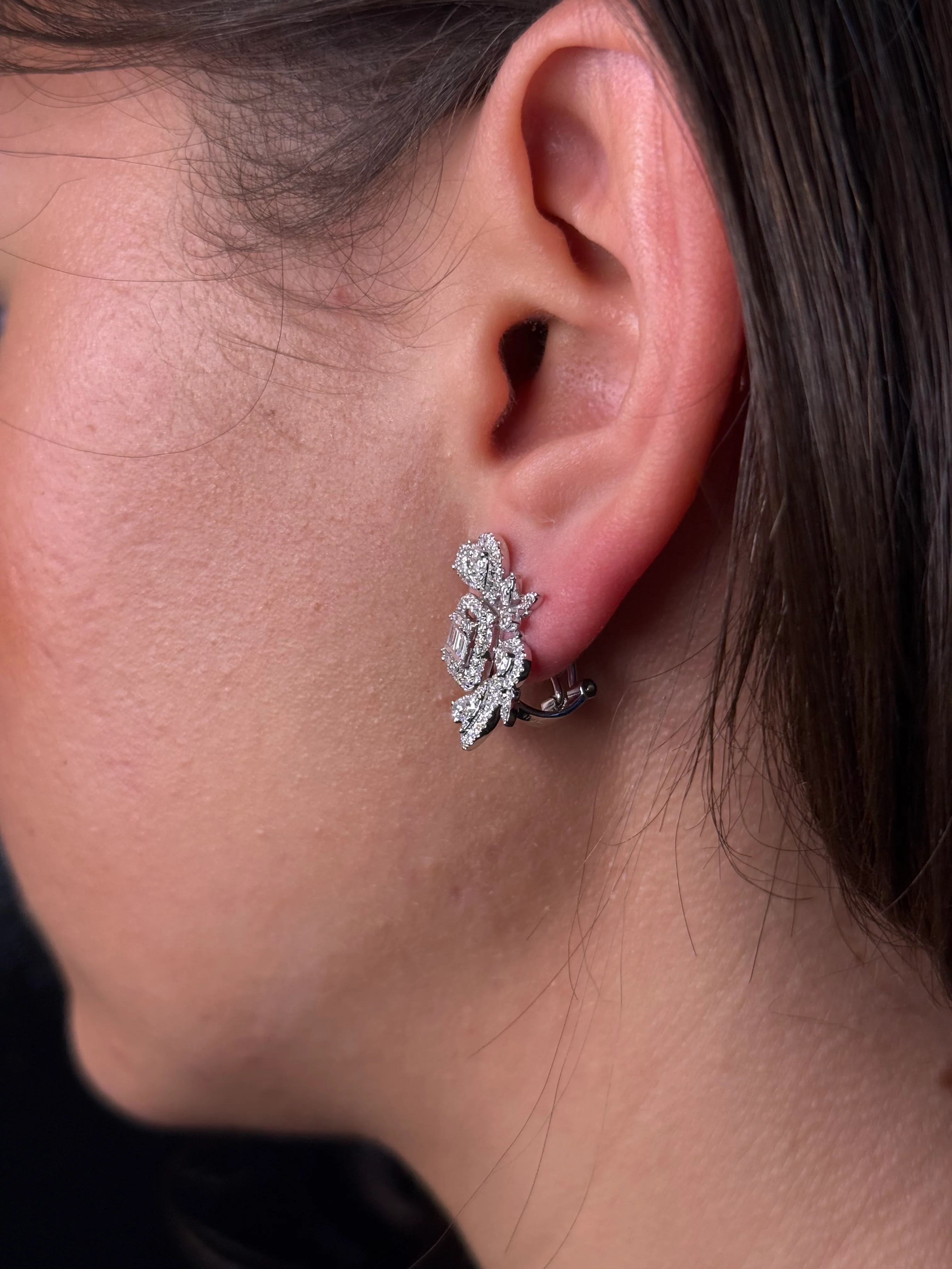 Ladies Baguette and Round Diamond Cluster Earring - Image 4