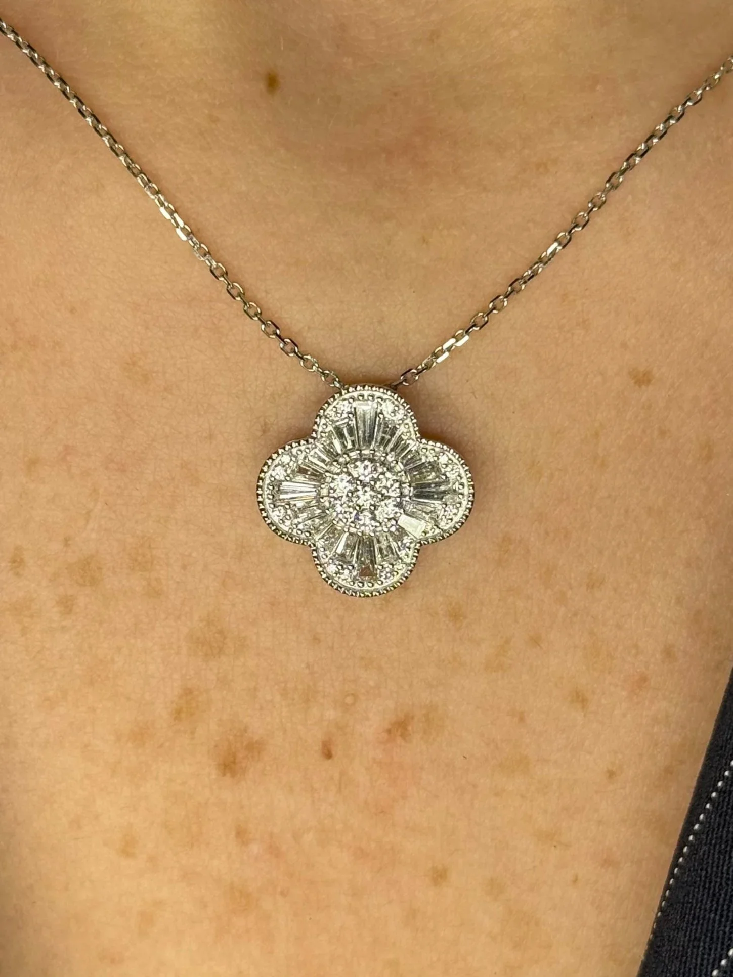 Ladies Baguette and Round Diamond Cover Pendant