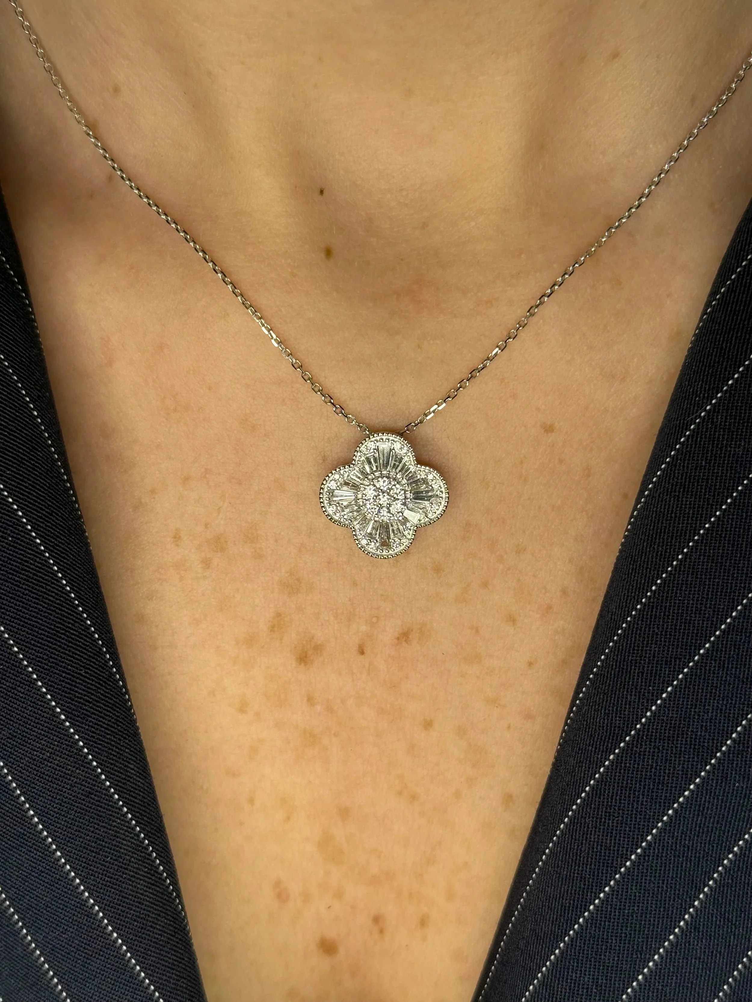 Ladies Baguette and Round Diamond Cover Pendant - Image 2