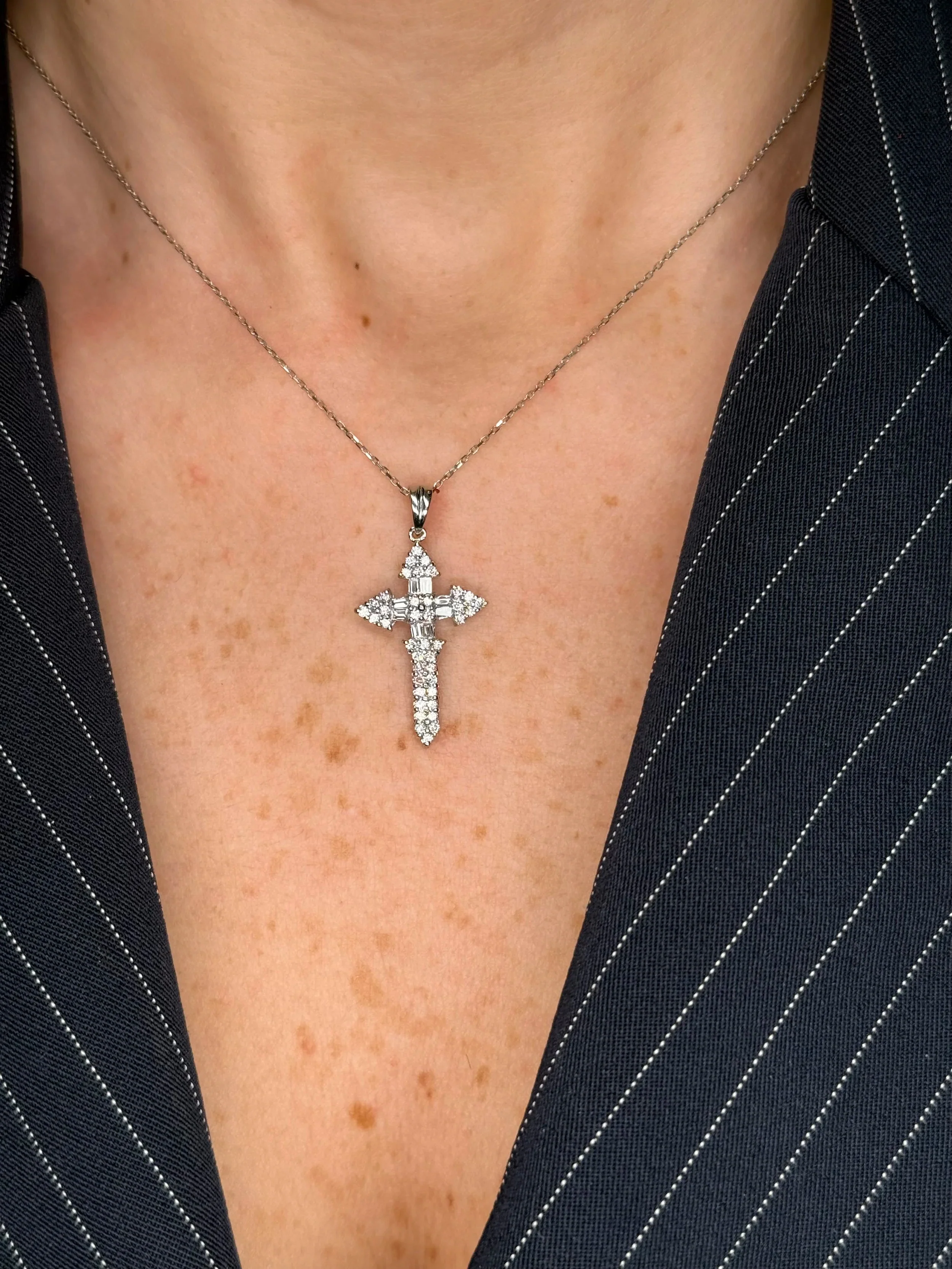 Ladies Baguette and Round Diamond Cross - Image 2