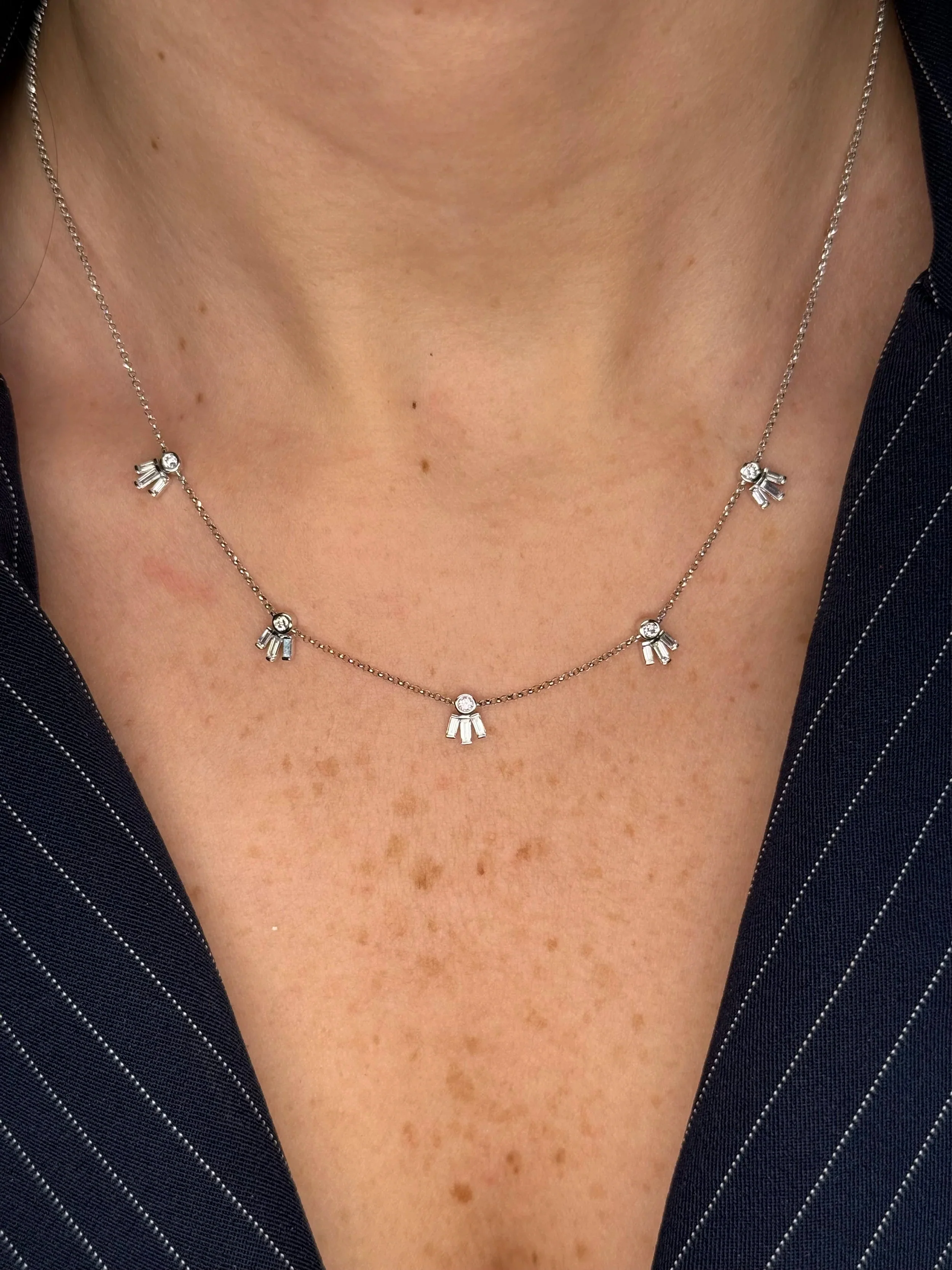 Ladies Baguette and Round Diamond Necklace - Image 2