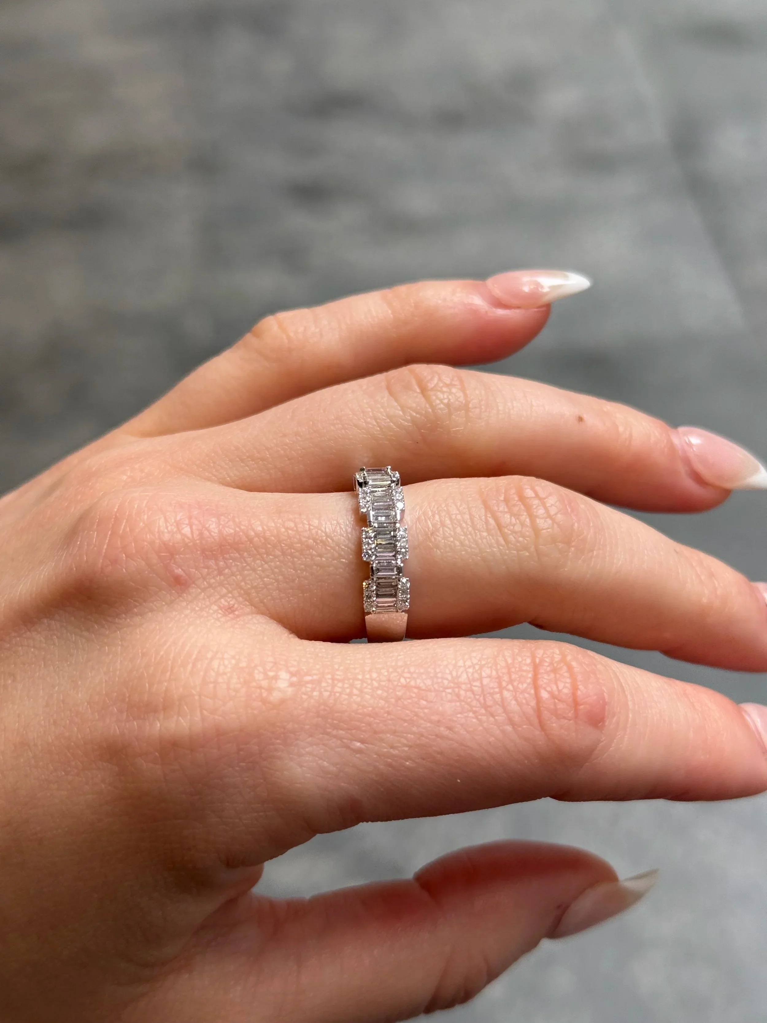 Ladies Baguette and Semi Halo Round Diamond Band - Image 3