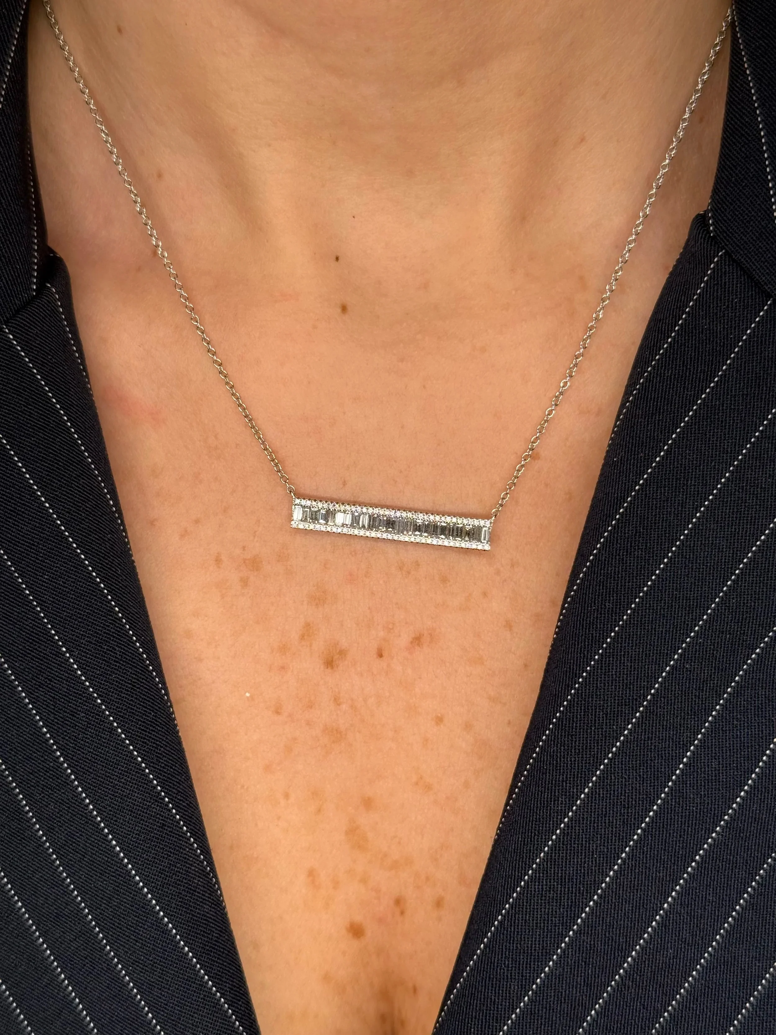 Ladies Baguette Bar Diamond Necklace - Image 2