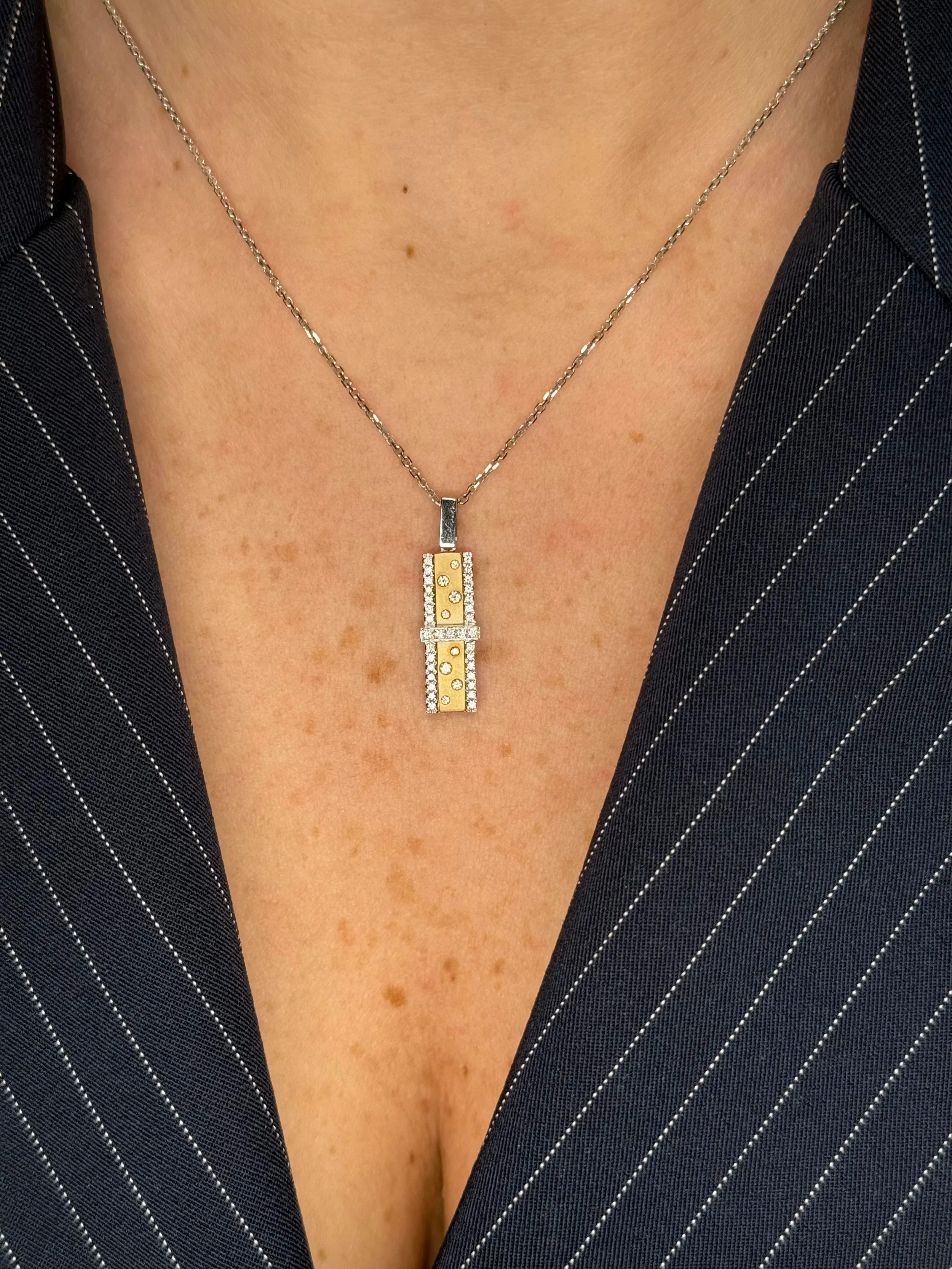Ladies Bar Bezel Set Round Diamond Pendant - Image 2