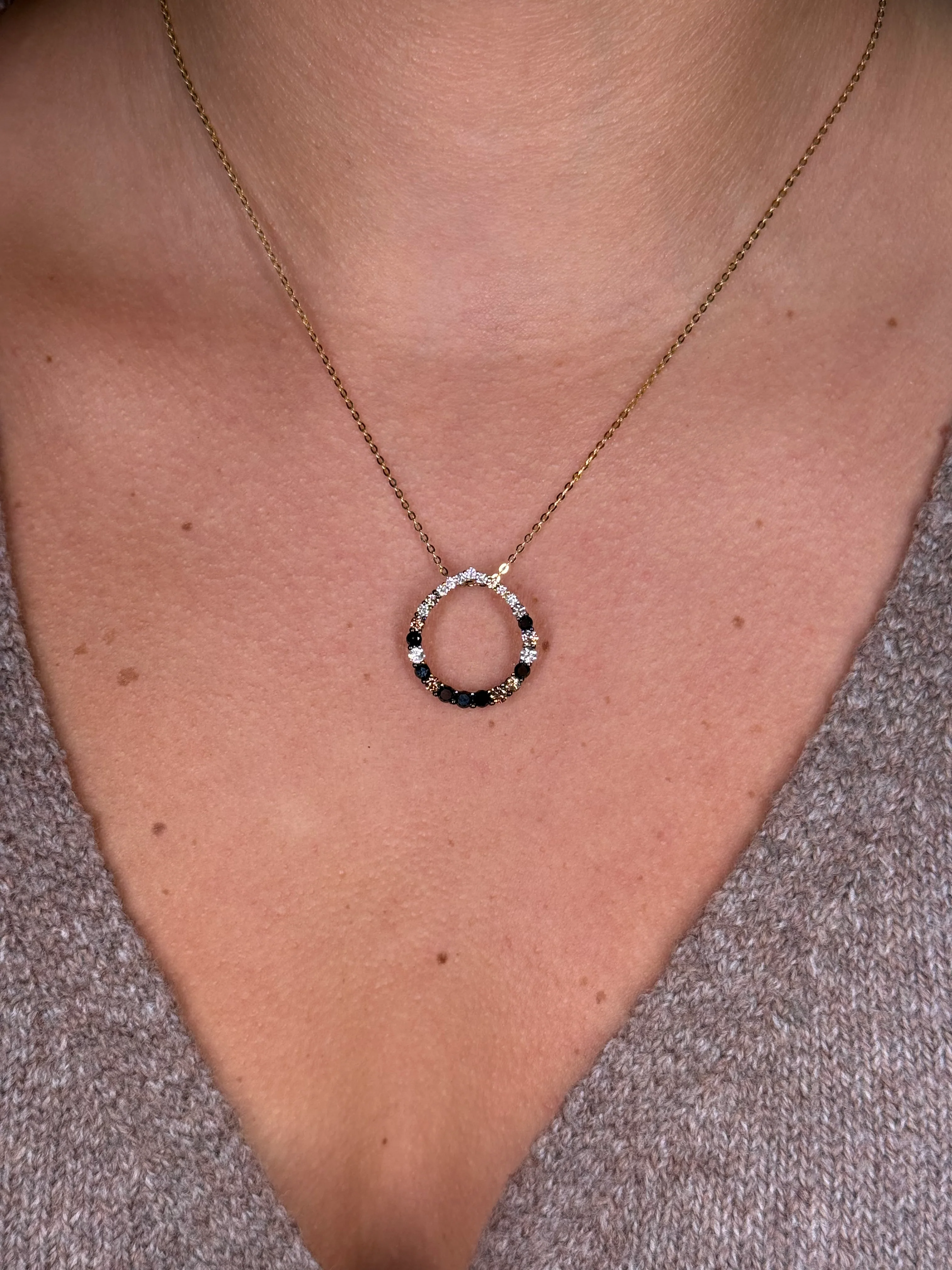 Ladies Black and Champagne Diamond Circle Pendant - Image 2
