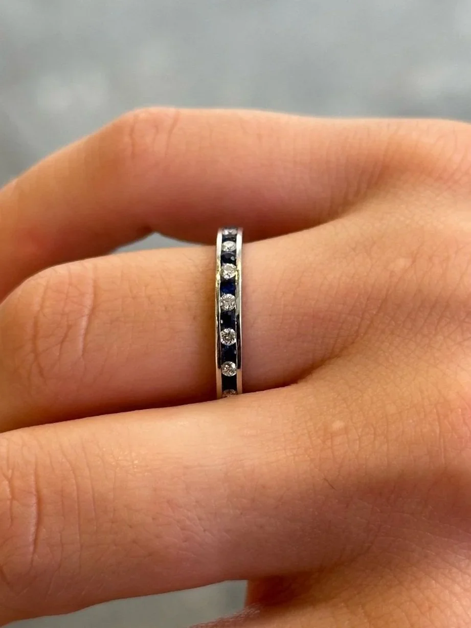 Ladies Channel Set Alternating Sapphire and Diamond Eternity Band
