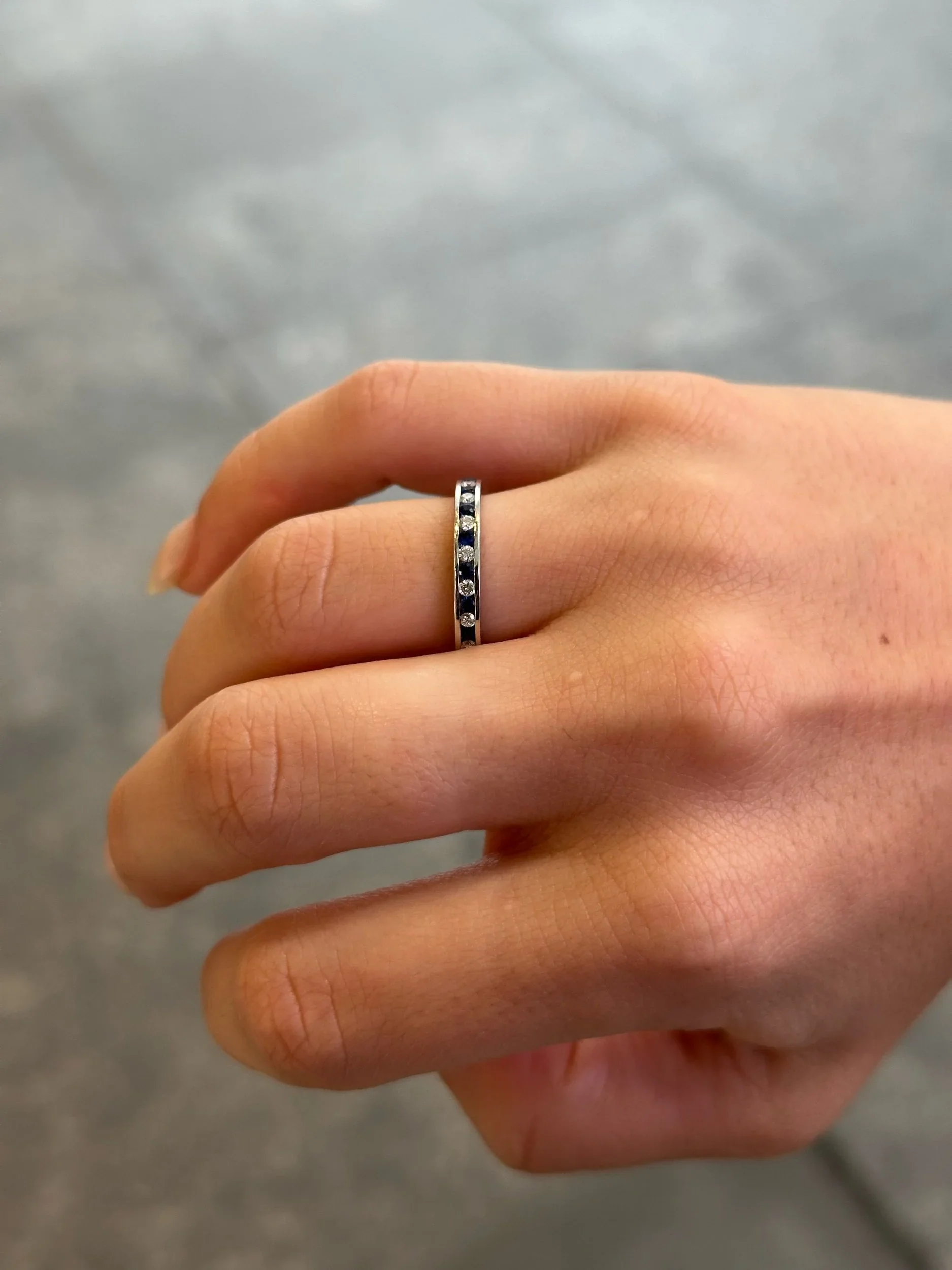 Ladies Channel Set Alternating Sapphire and Diamond Eternity Band - Image 2