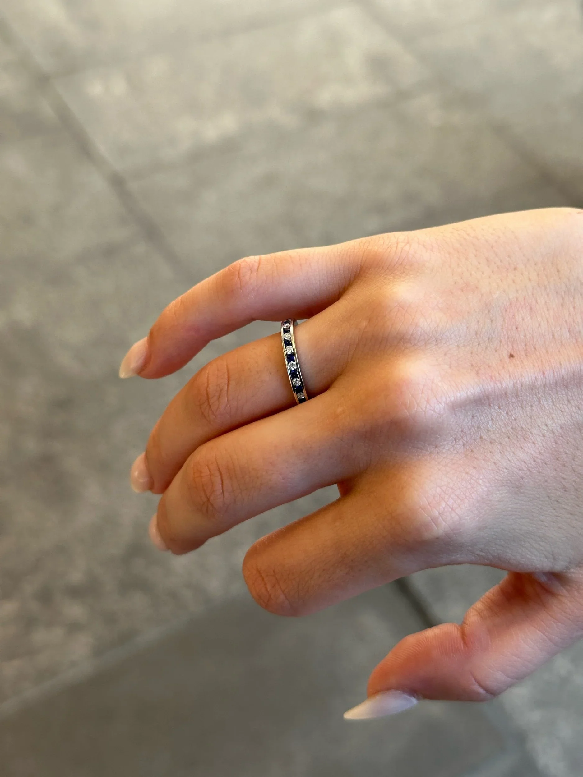 Ladies Channel Set Alternating Sapphire and Diamond Eternity Band - Image 3