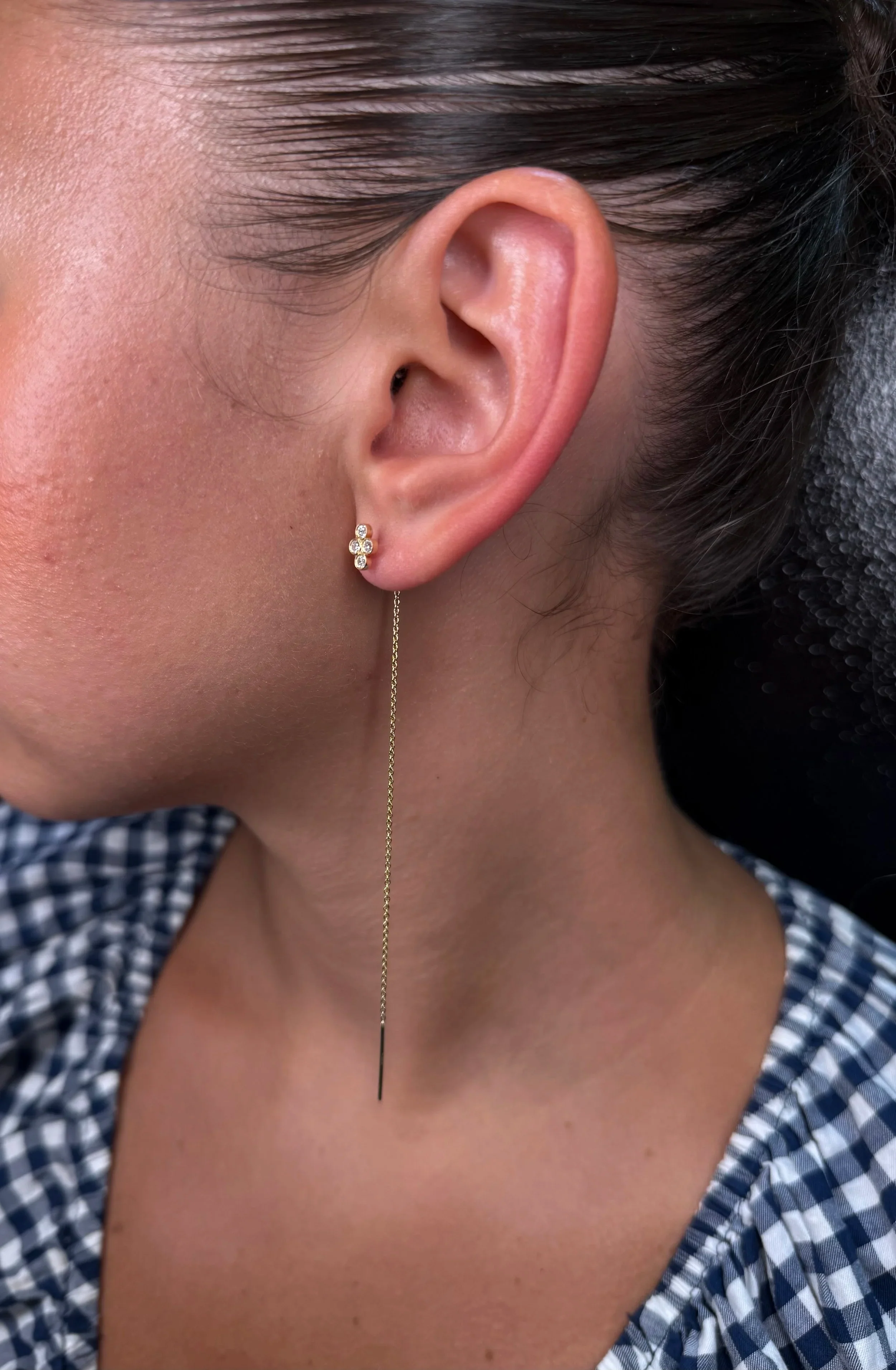 Ladies Clover Earring with Long Dangling Chain - Image 3