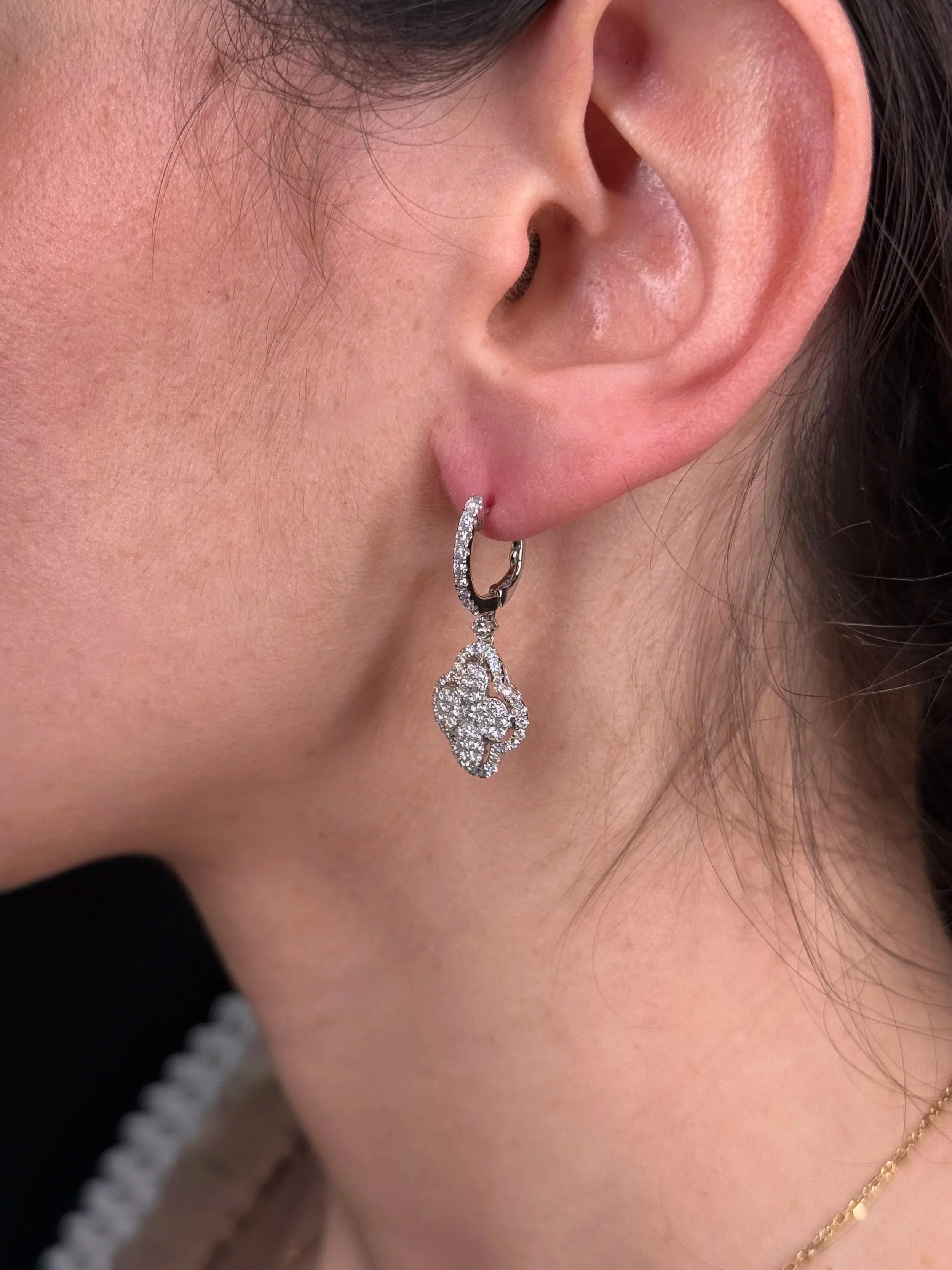 Ladies Cluster Halo Clover Dangle Earrings - Image 3