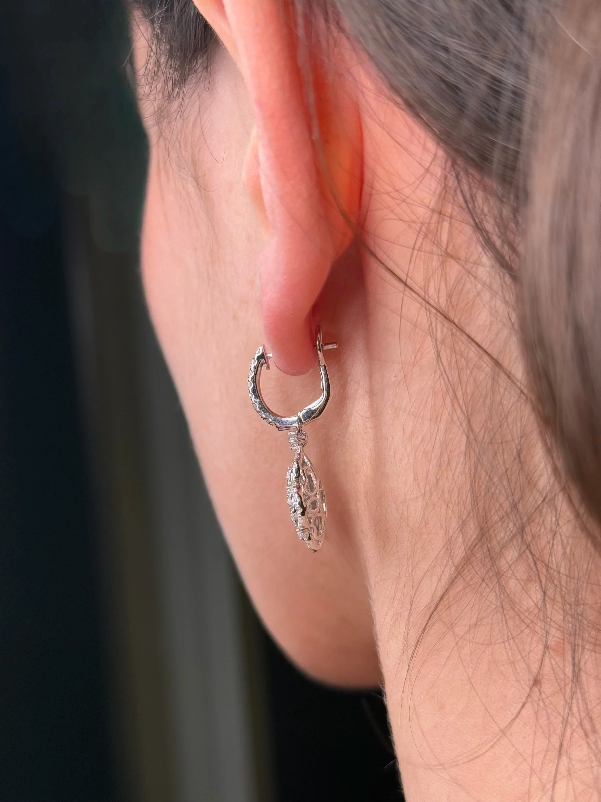 Ladies Cluster Halo Clover Dangle Earrings - Image 4