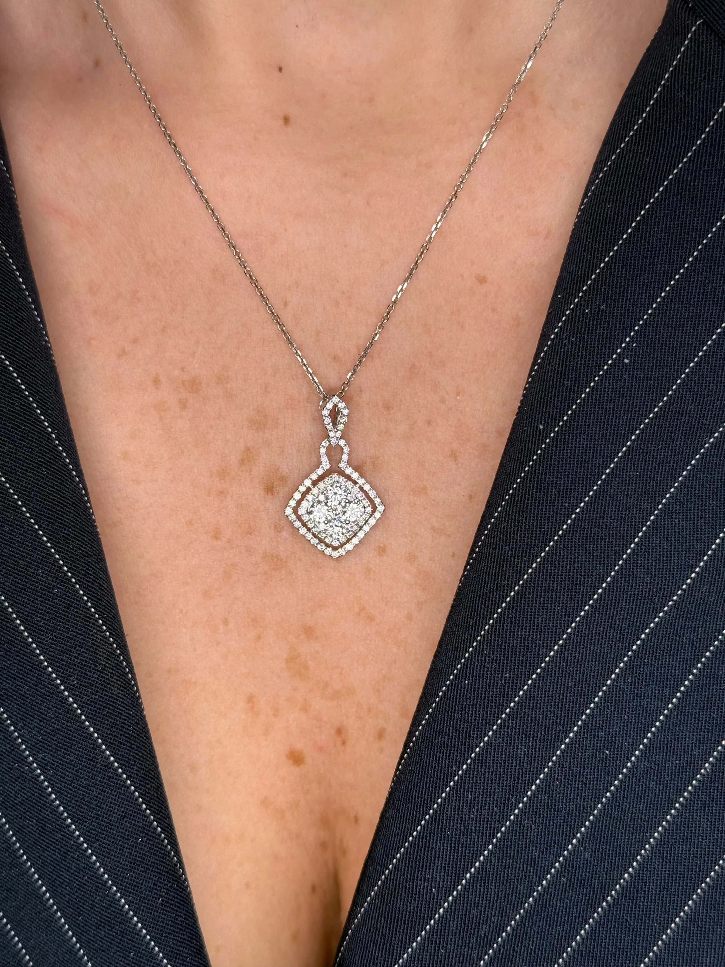 Ladies Cluster Pendant with Double Halo - Image 2