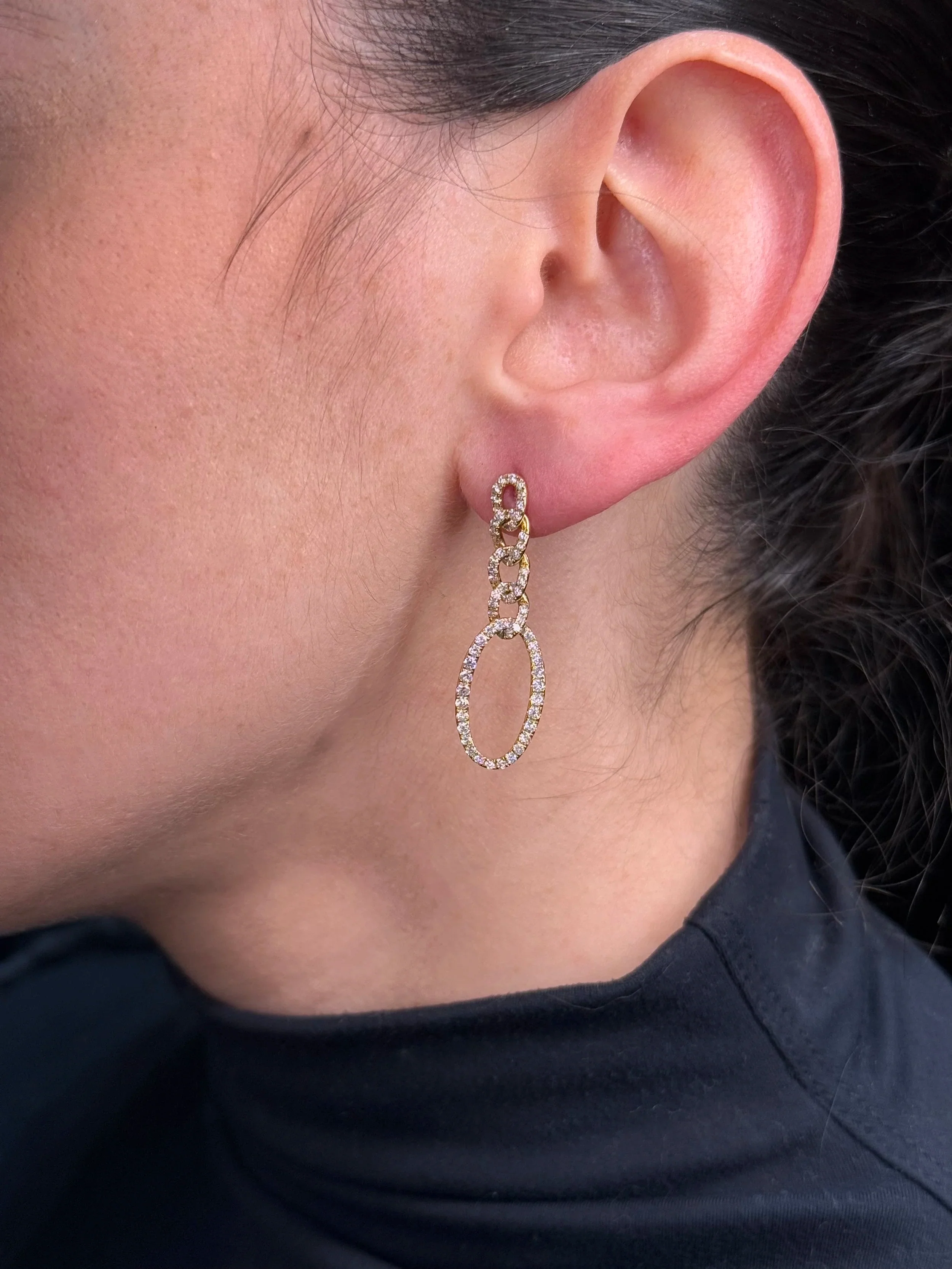 Ladies Cuban Drop Diamond Earrings - Image 2