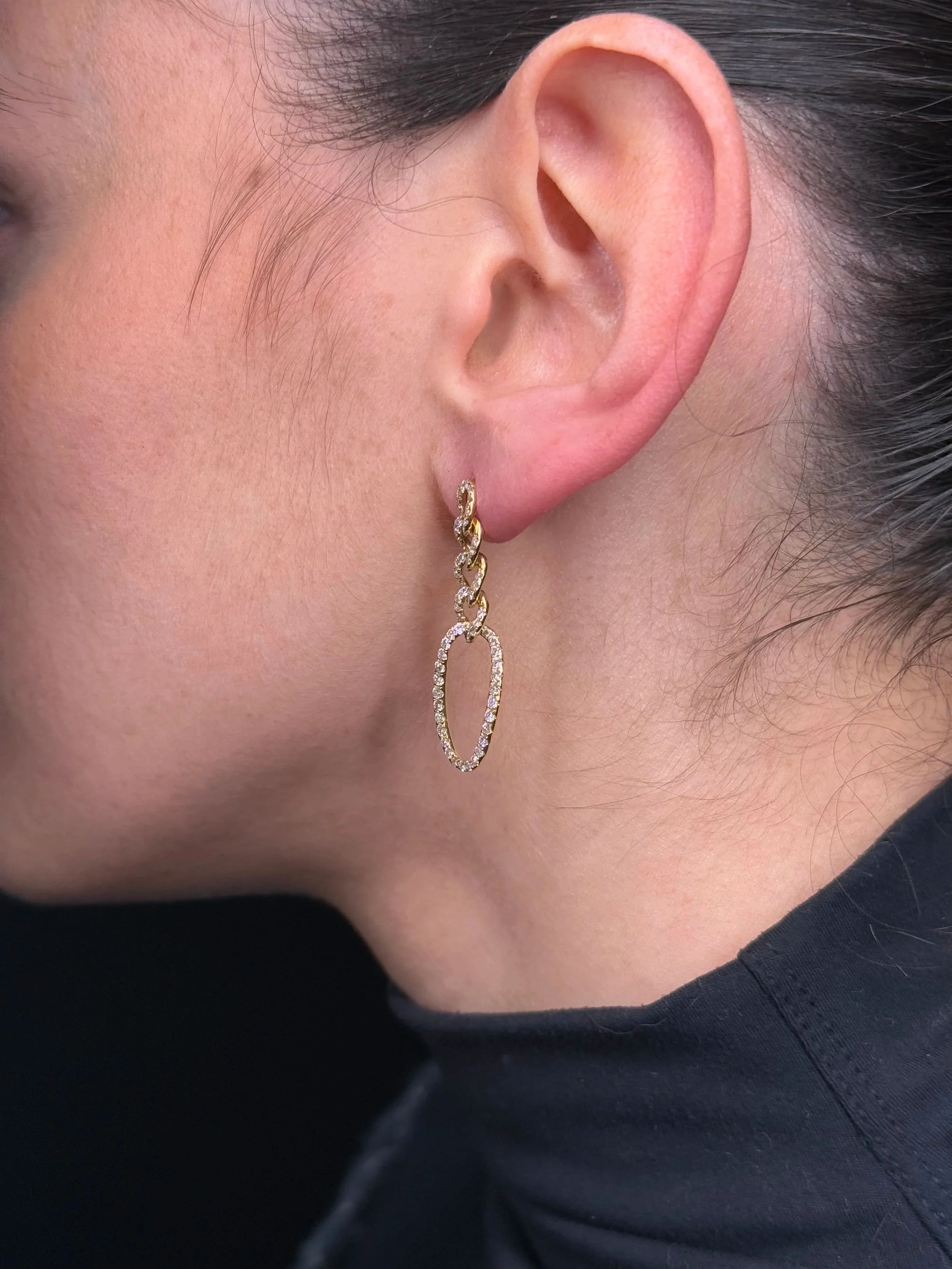 Ladies Cuban Drop Diamond Earrings - Image 3