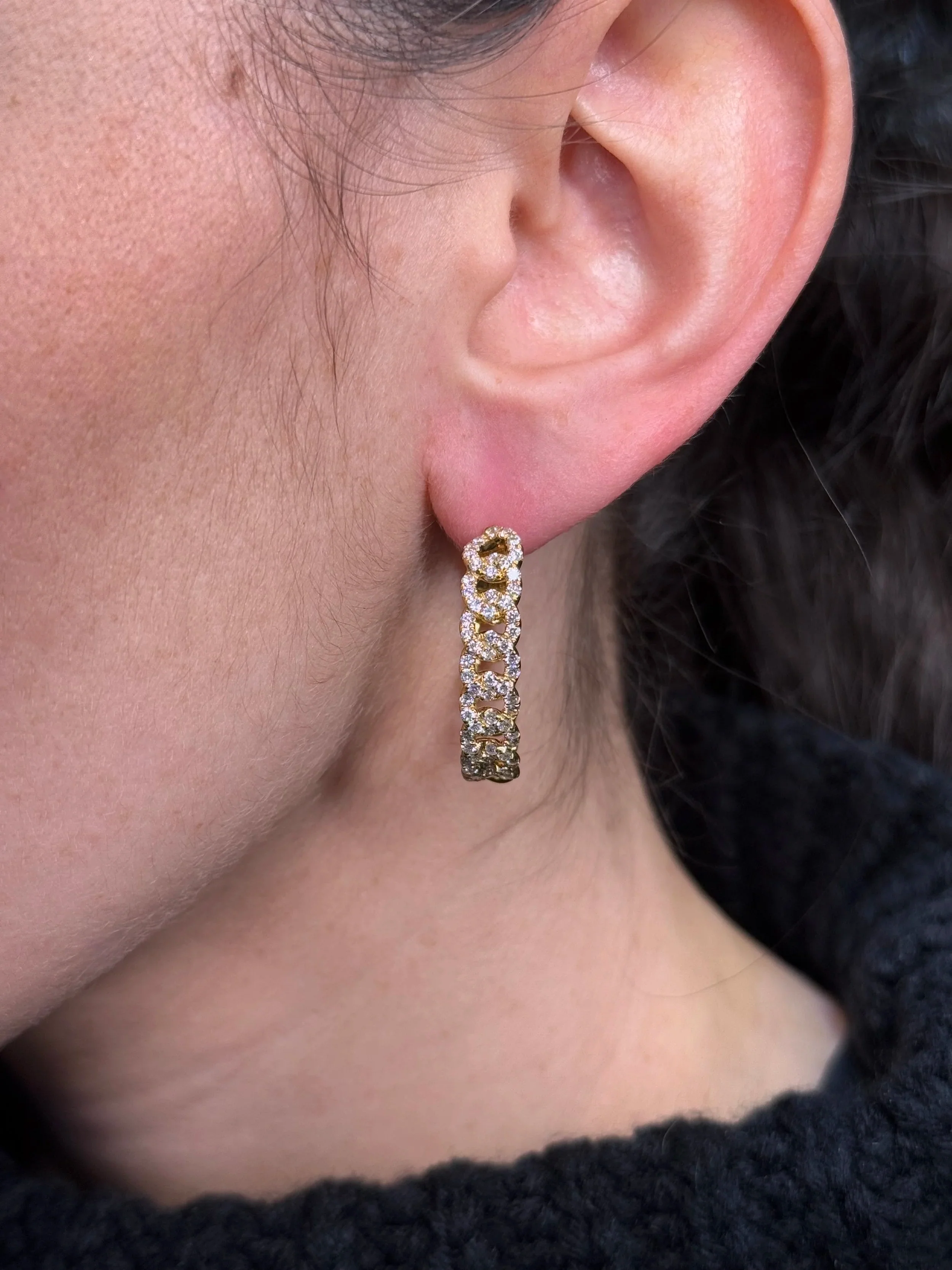 Ladies Cuban Link Diamond Hoops - Image 2