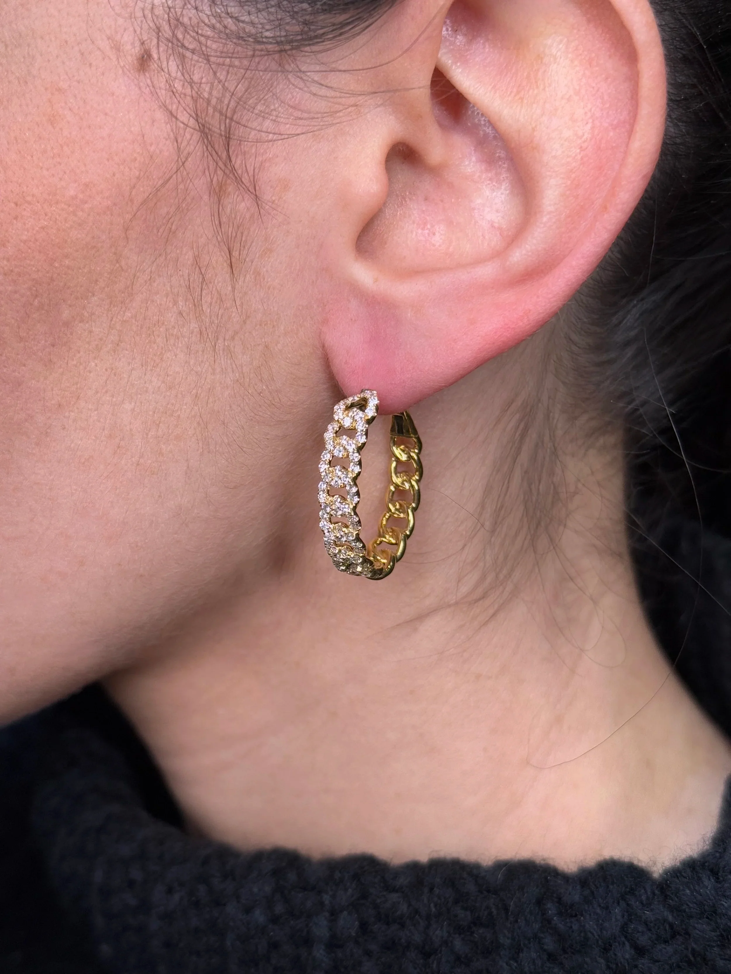 Ladies Cuban Link Diamond Hoops - Image 3