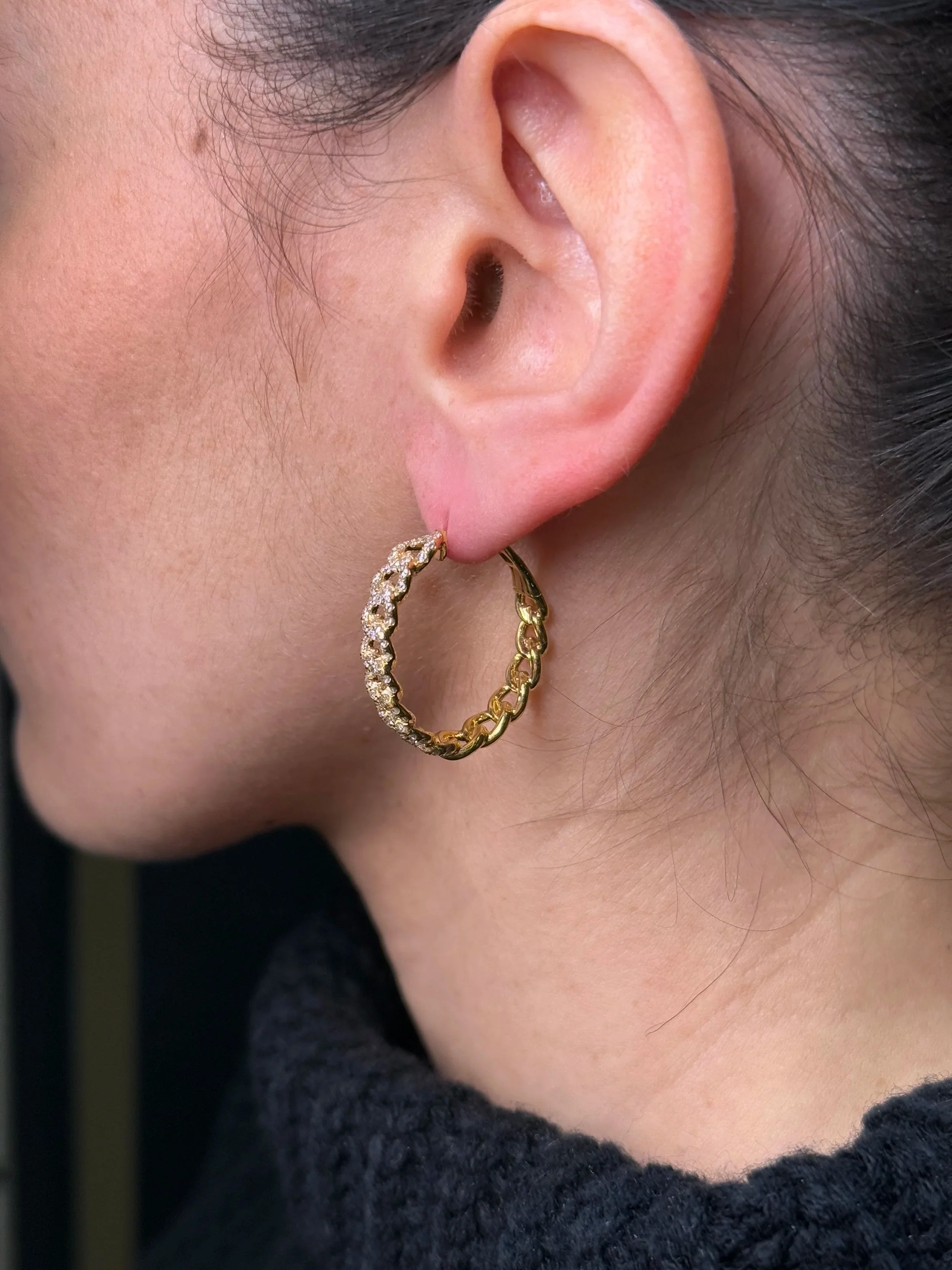Ladies Cuban Link Diamond Hoops - Image 4