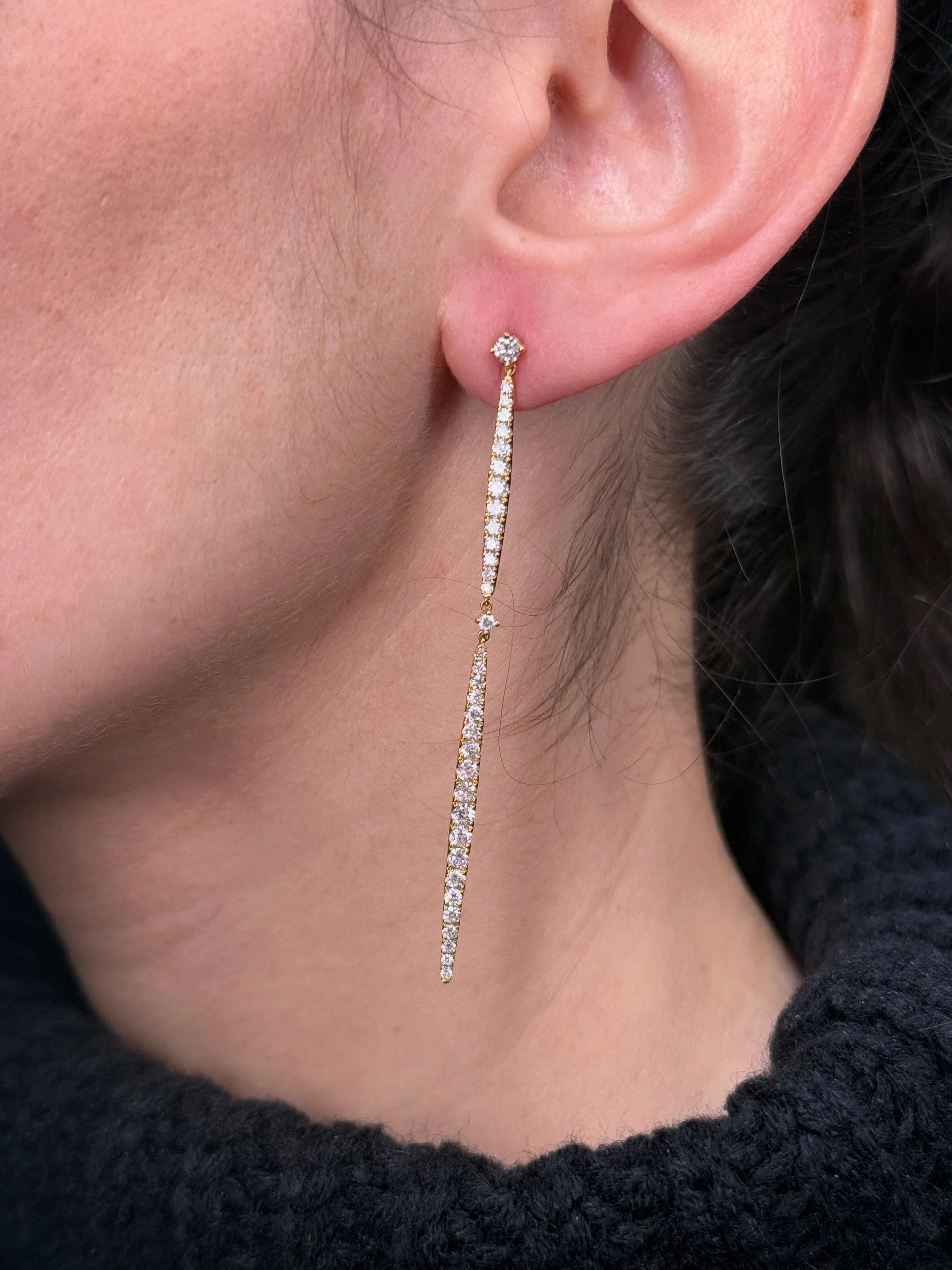 Ladies Dangling Diamond Bar Earrings - Image 2