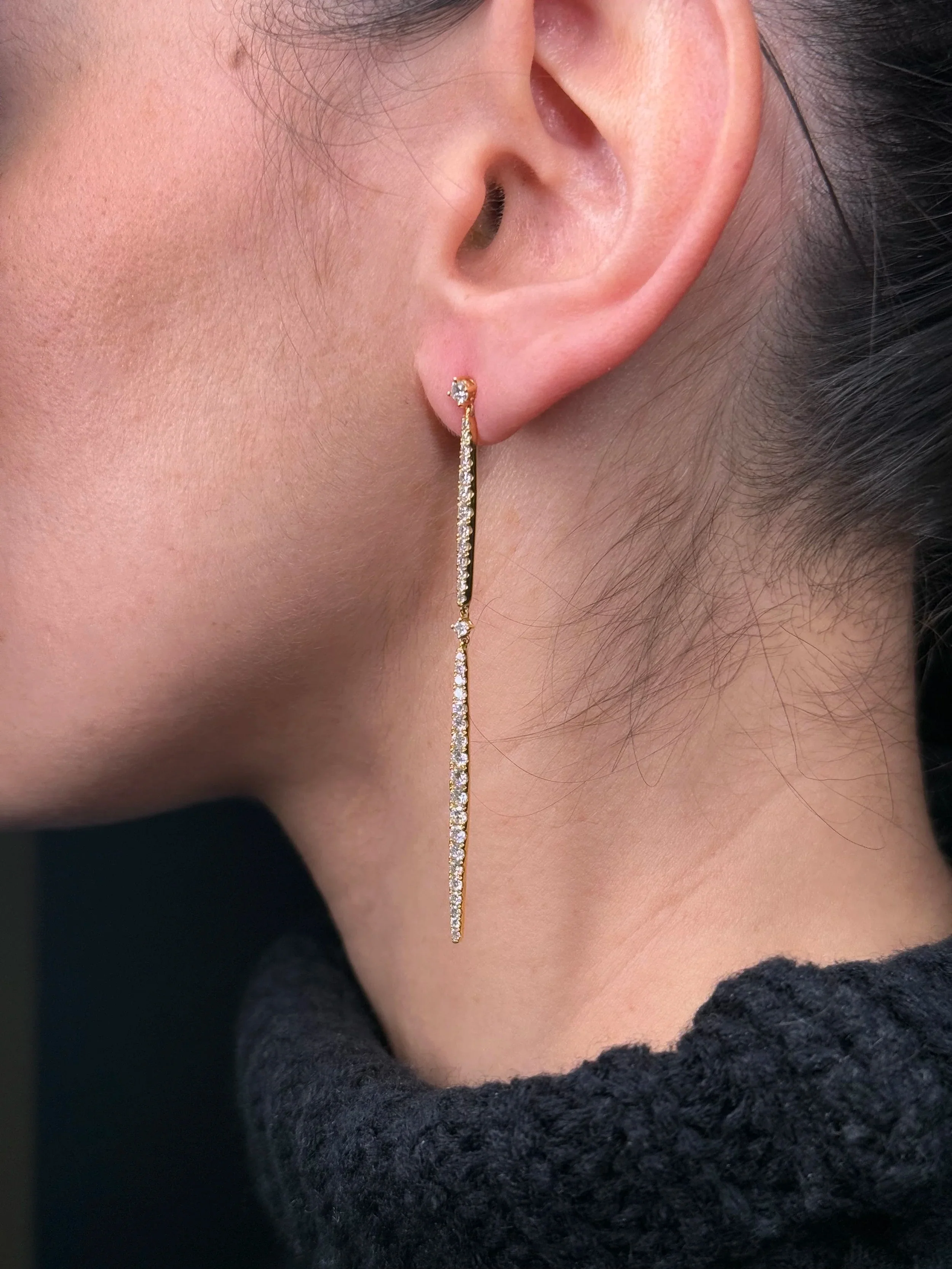 Ladies Dangling Diamond Bar Earrings - Image 3