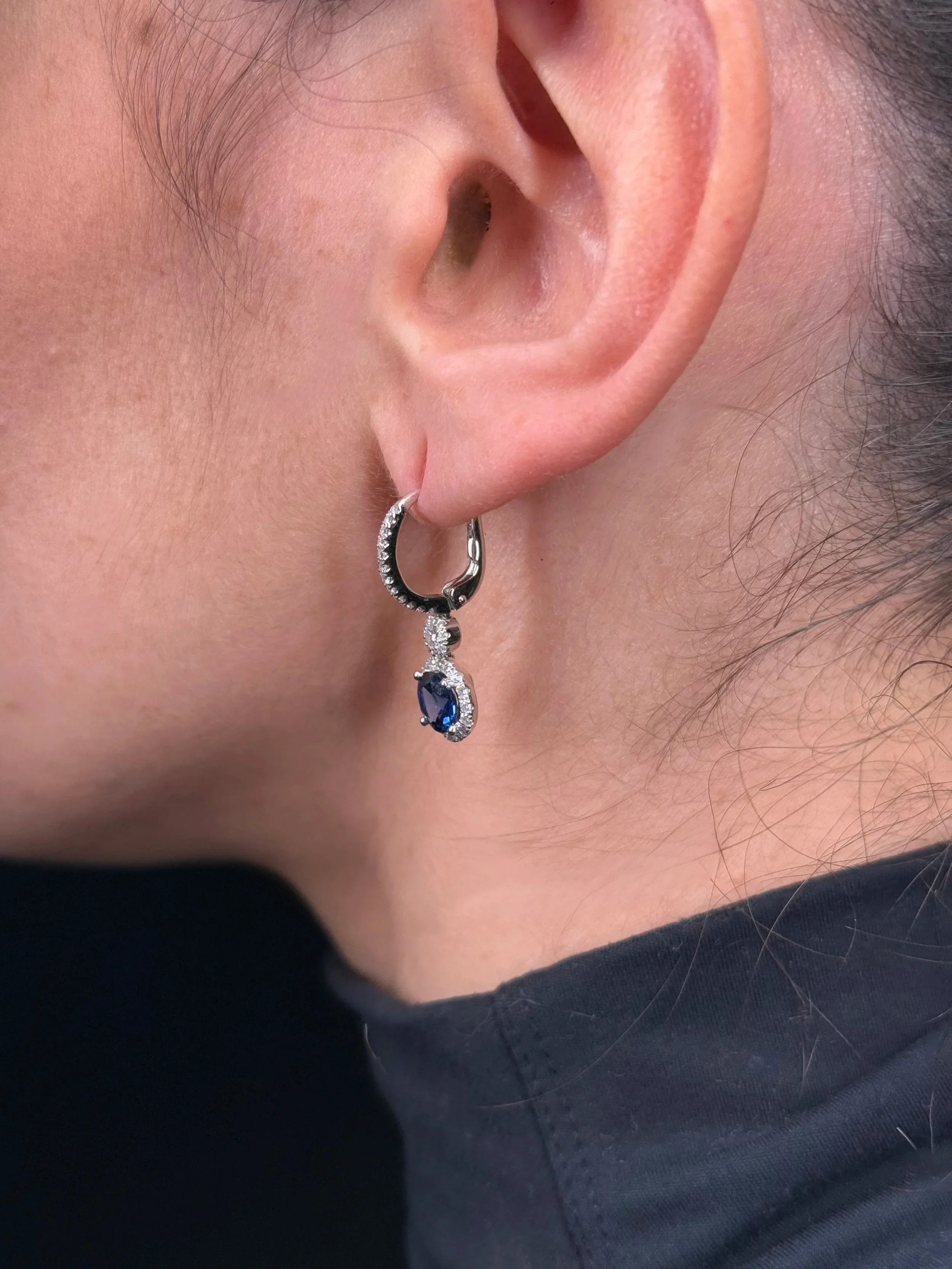 Ladies Dangling Round Sapphire Diamond Earrings - Image 4