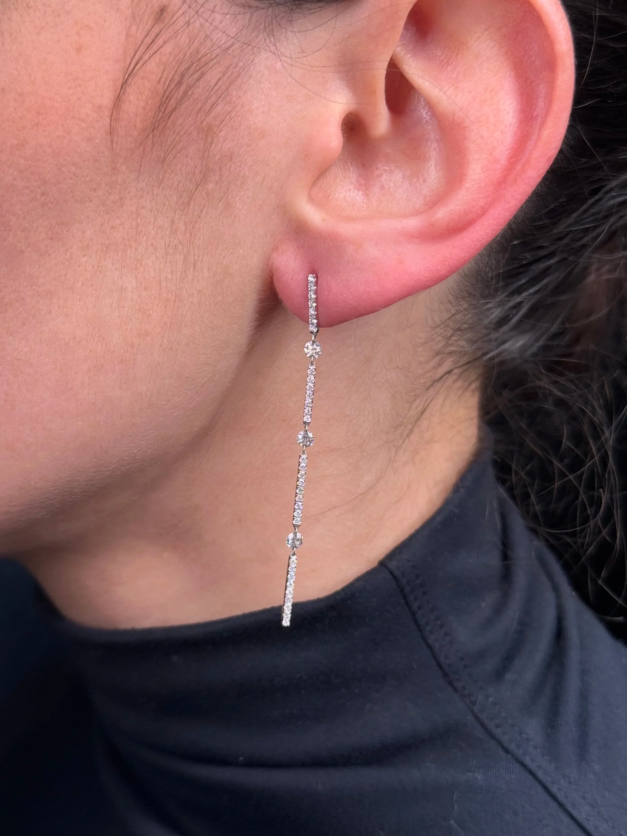 Ladies Diamond Bar with Floating Diamonds in Between Earrings - Image 2
