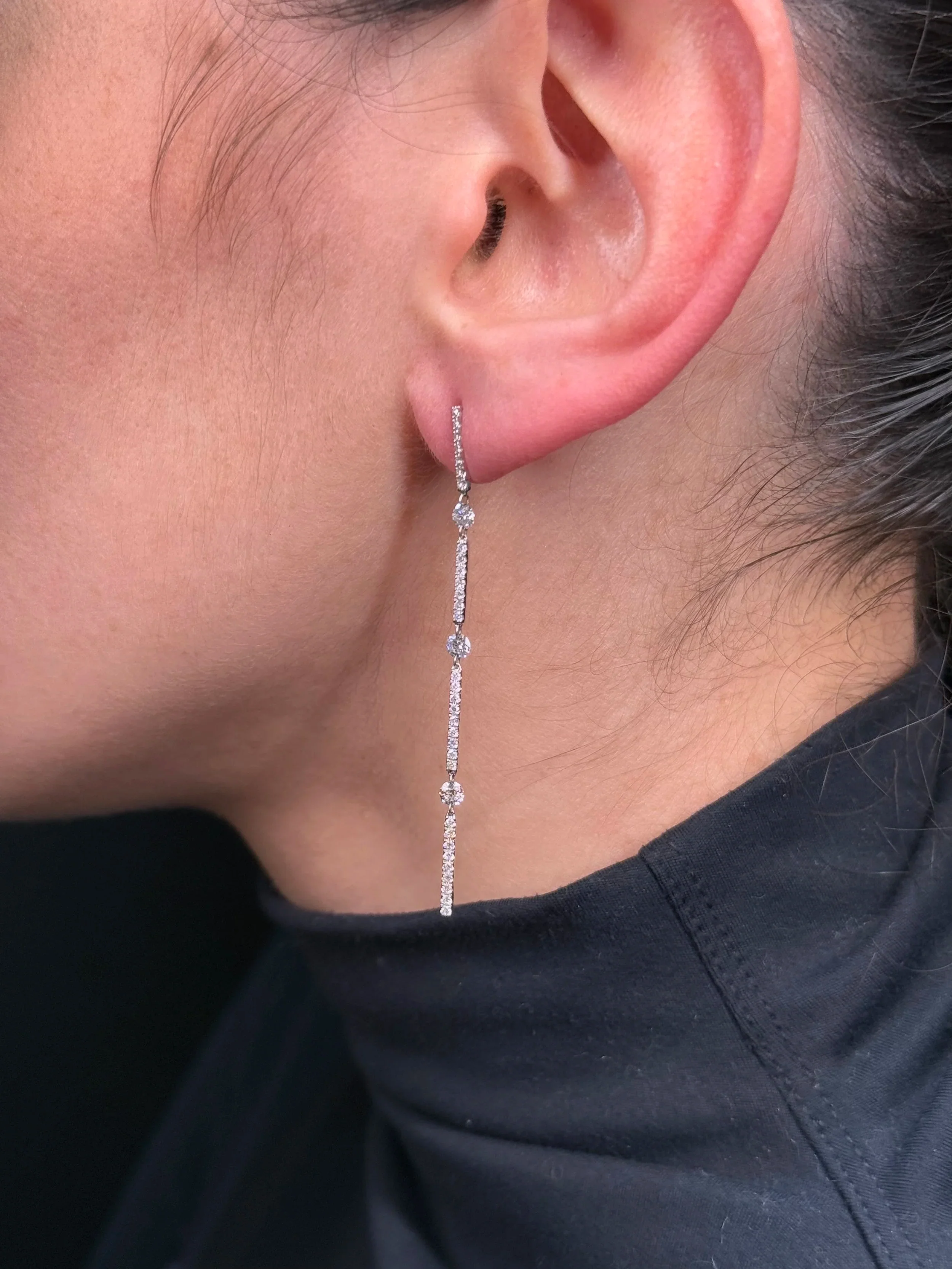 Ladies Diamond Bar with Floating Diamonds in Between Earrings - Image 3