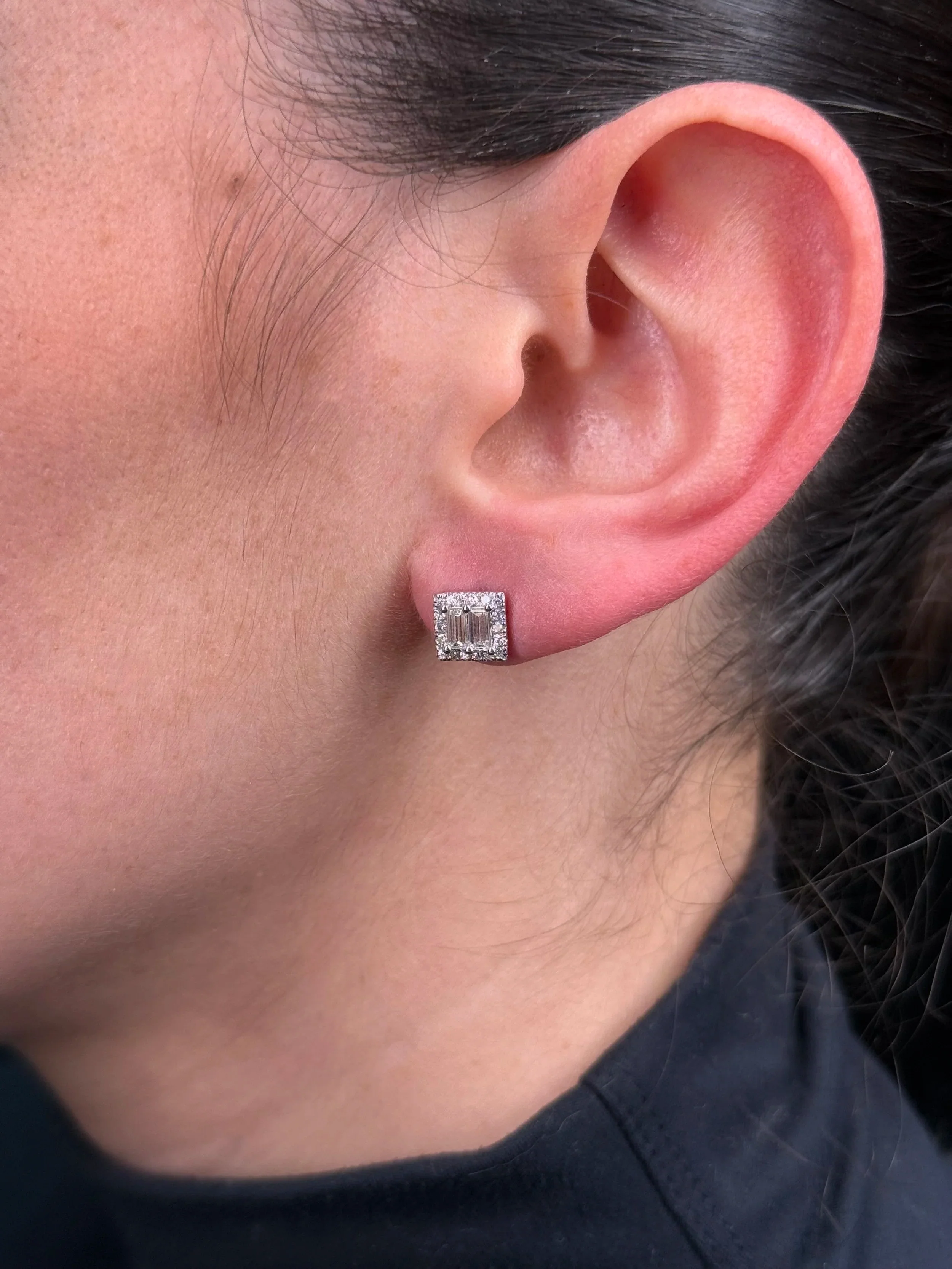 Ladies Diamond Cluster Baguette Diamond Earrings - Image 2
