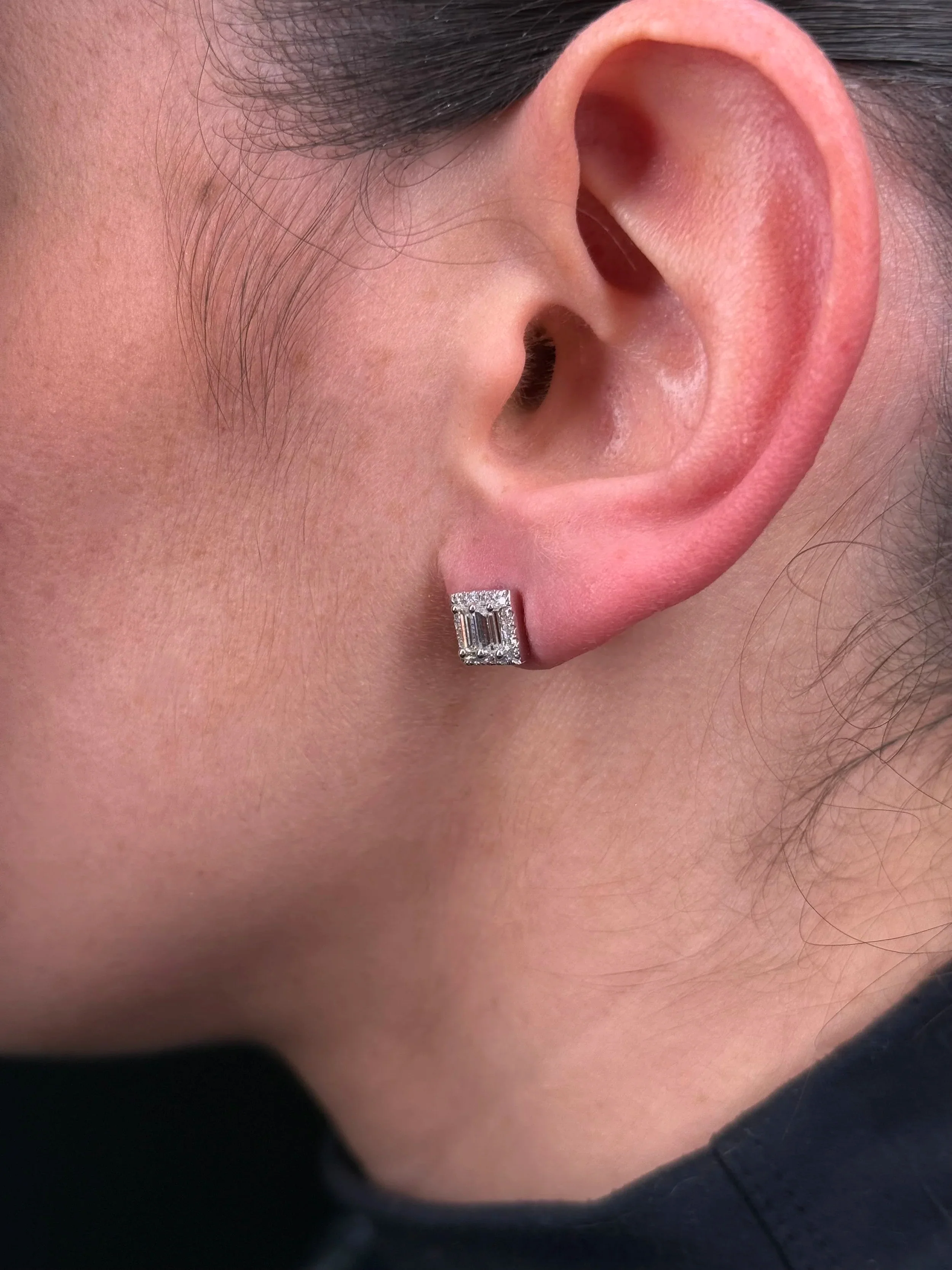 Ladies Diamond Cluster Baguette Diamond Earrings - Image 3