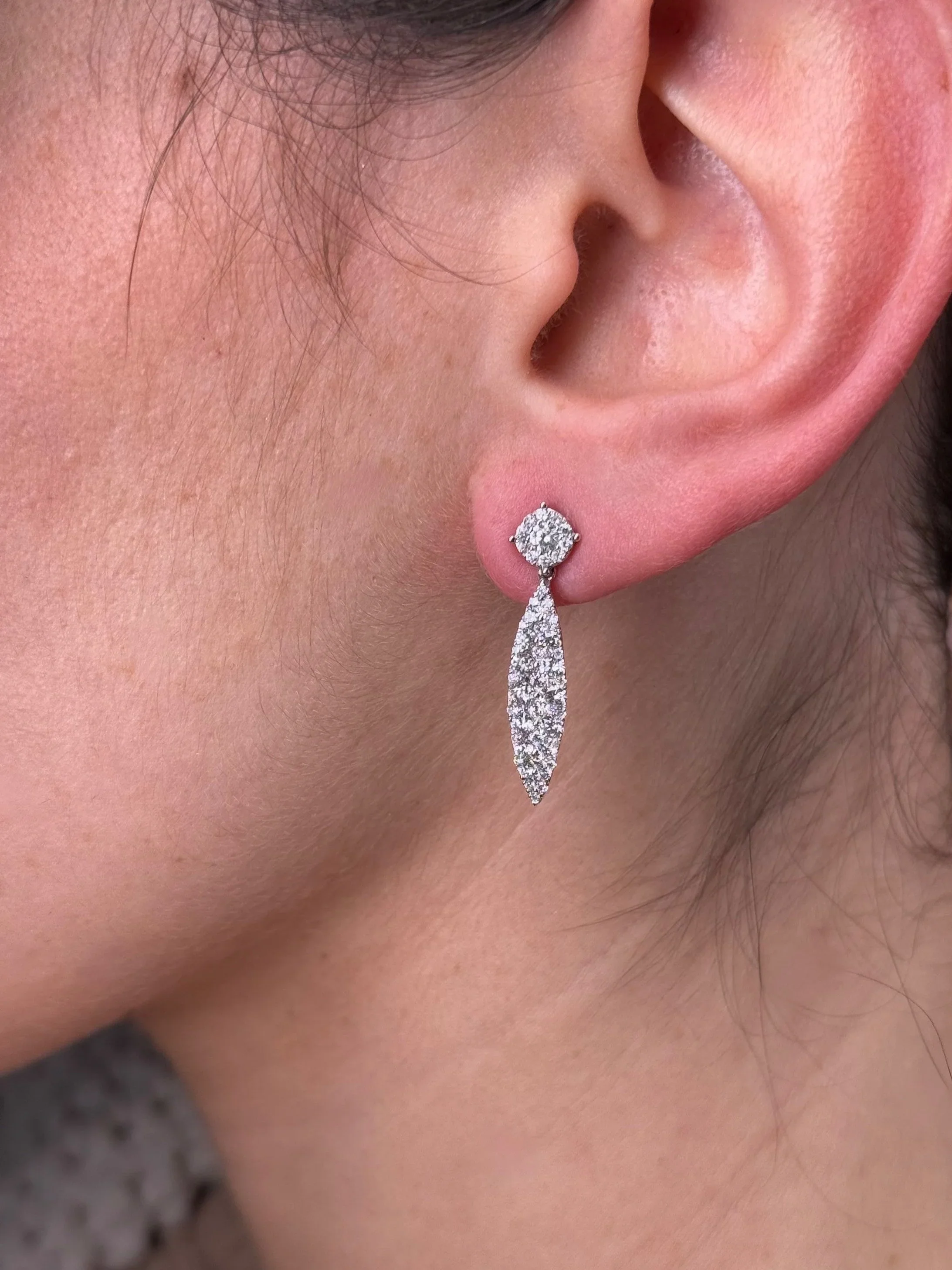 Ladies Diamond Cluster Dangle Earrings - Image 2