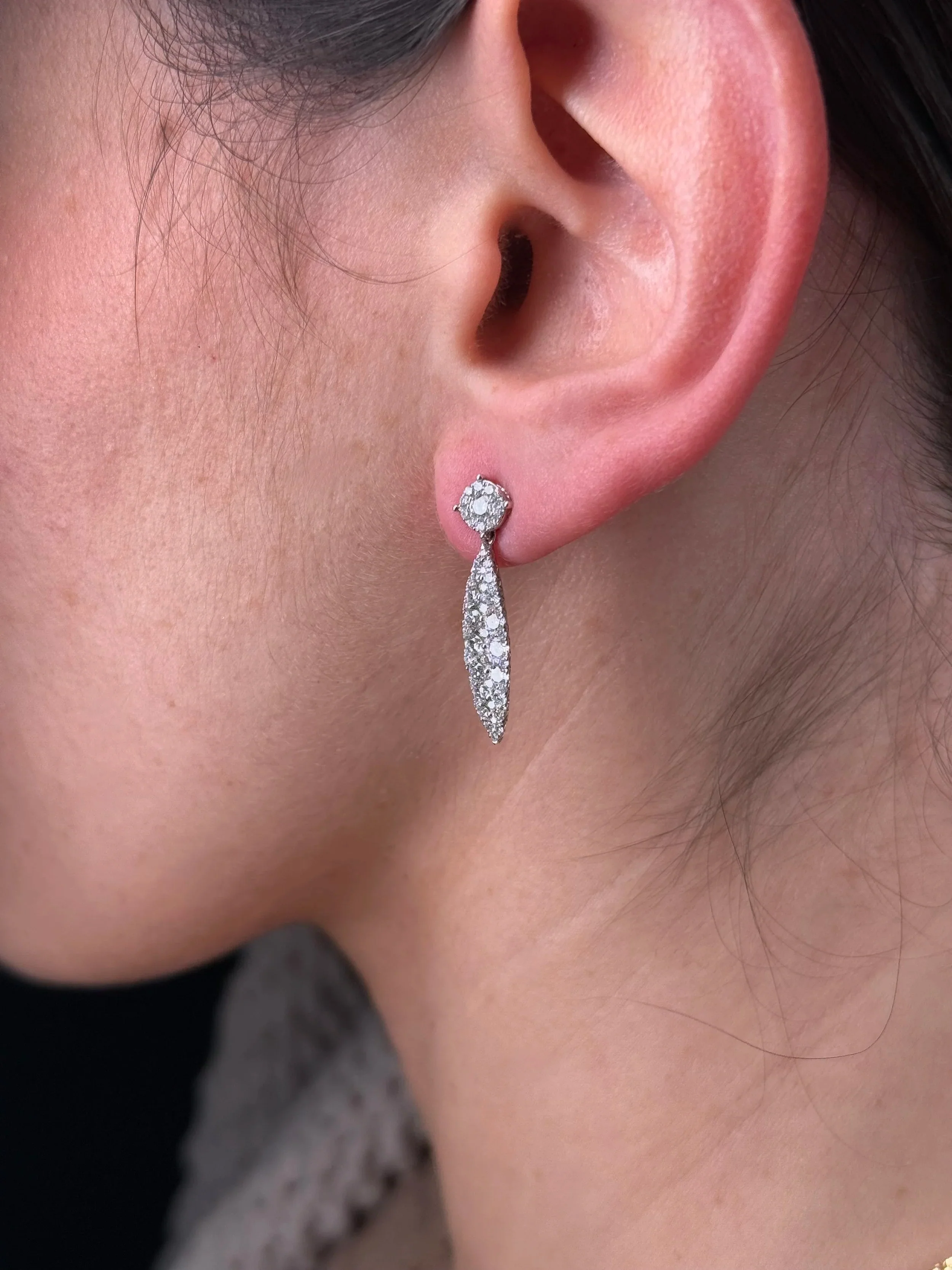 Ladies Diamond Cluster Dangle Earrings - Image 3