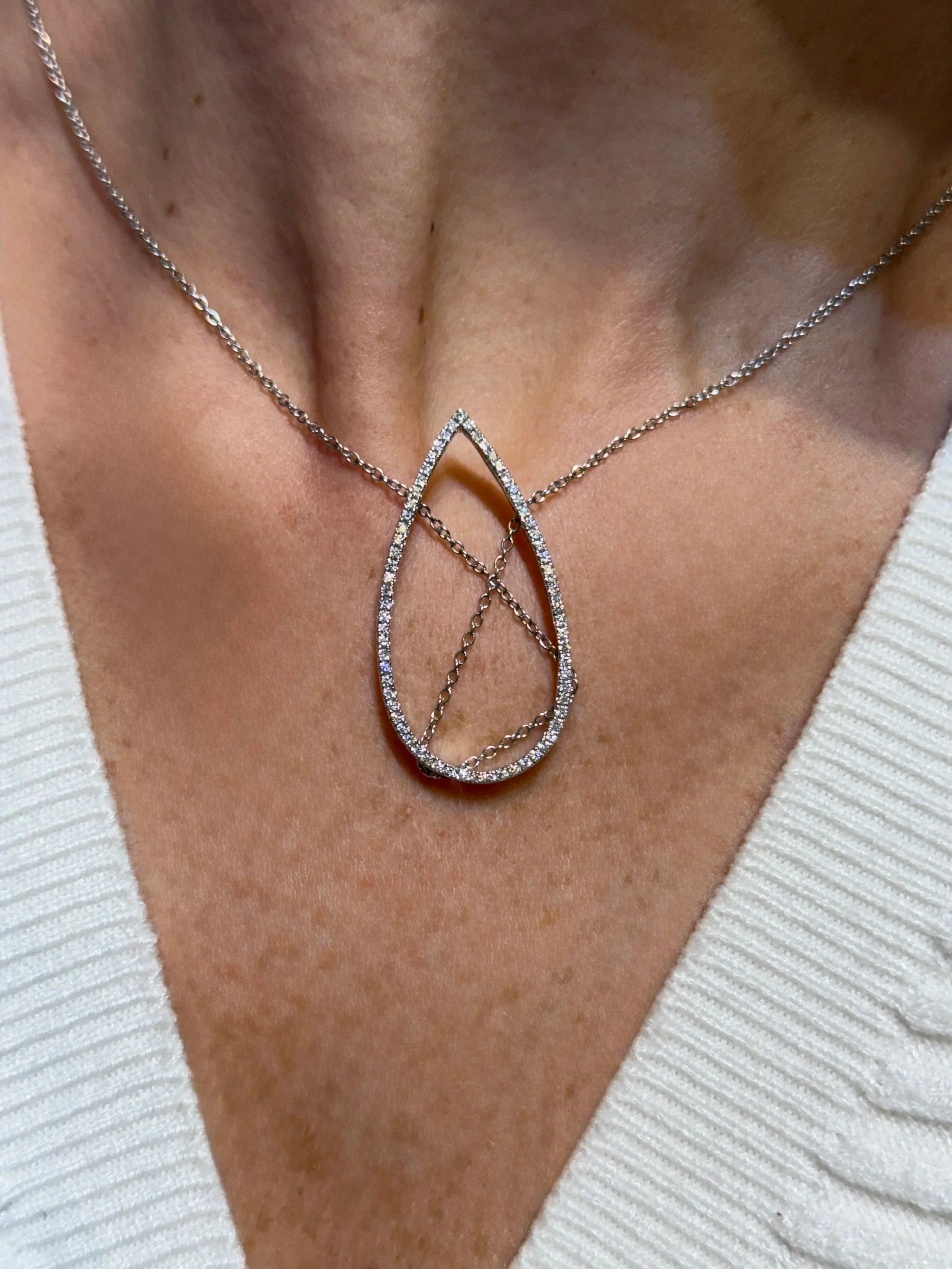 Ladies Diamond Pear-Shaped Chain Through Pendant - Image 2